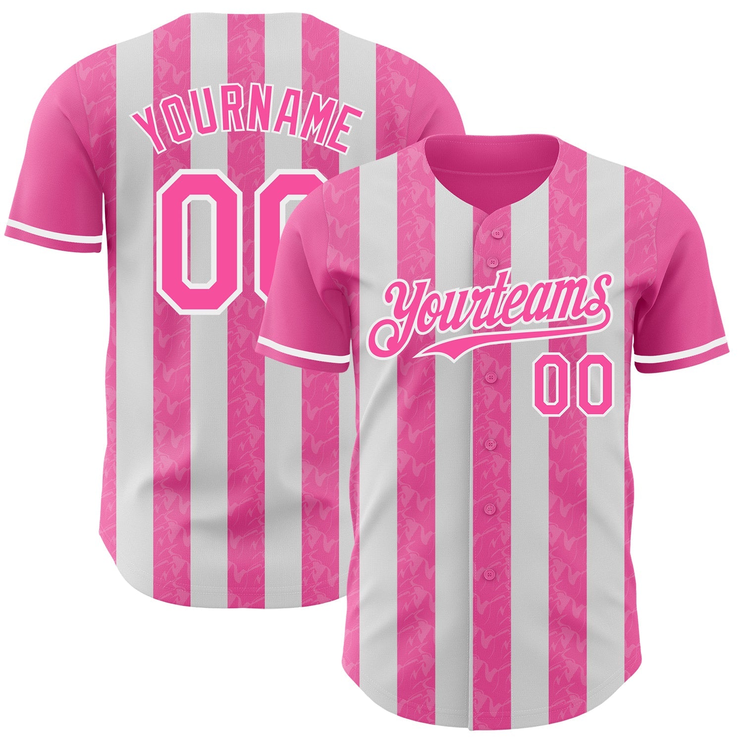 Custom Pink-White Classic Vertical Stripe Fluid Liquid Texture Authentic Baseball Jersey - Main View