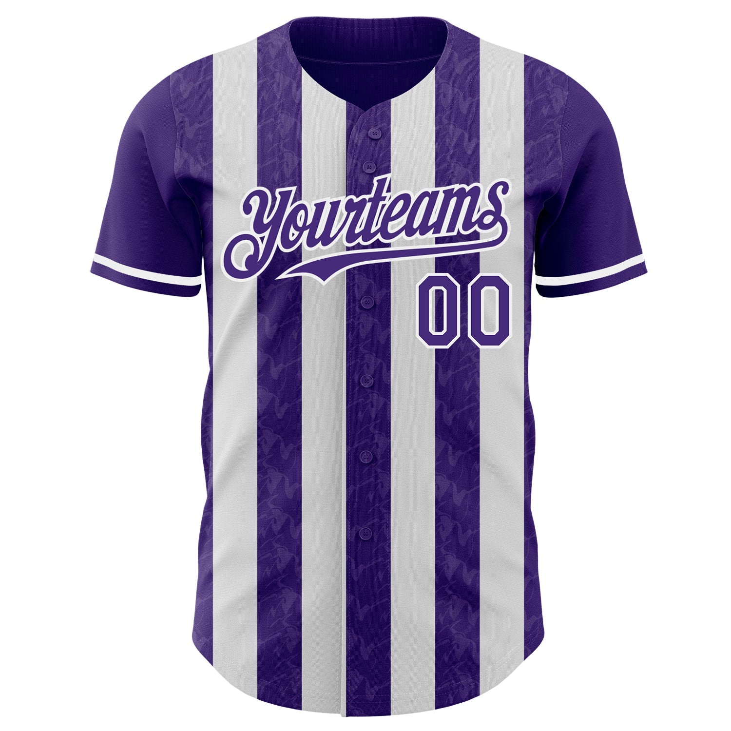 Custom Purple-White Classic Vertical Stripe Fluid Liquid Texture Authentic Baseball Jersey view 2