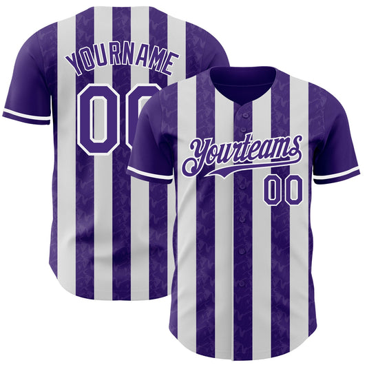 Custom Purple-White Classic Vertical Stripe Fluid Liquid Texture Authentic Baseball Jersey - Main View