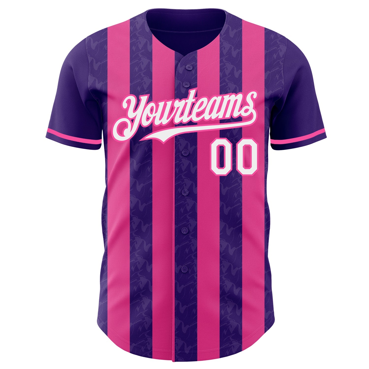 Custom Purple White-Pink Classic Vertical Stripe Fluid Liquid Texture Authentic Baseball Jersey view 2