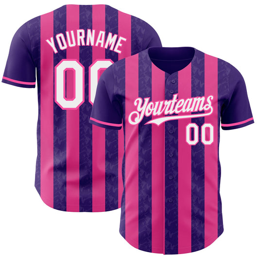 Custom Purple White-Pink Classic Vertical Stripe Fluid Liquid Texture Authentic Baseball Jersey - Main View