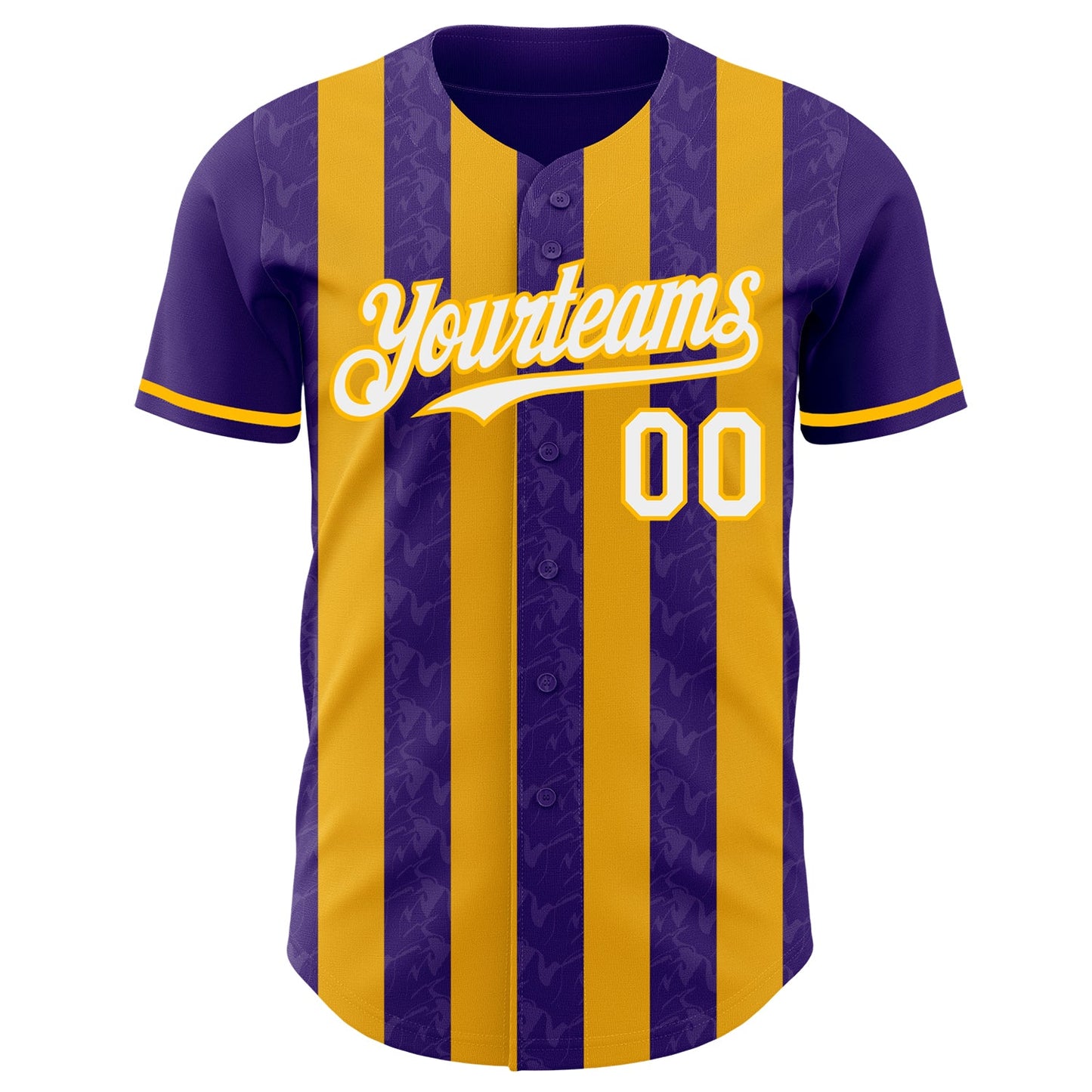 Custom Purple White-Gold Classic Vertical Stripe Fluid Liquid Texture Authentic Baseball Jersey view 2