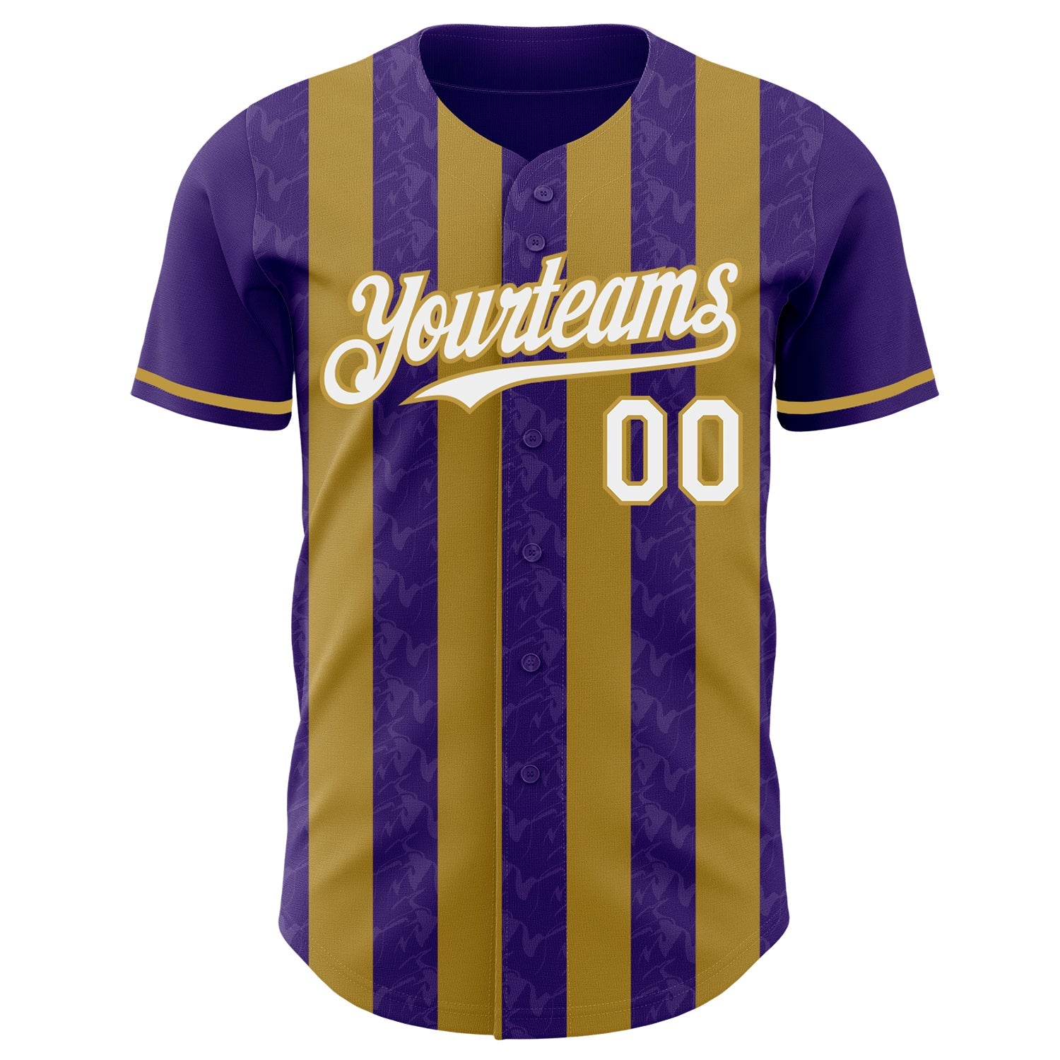 Custom Purple White-Old Gold Classic Vertical Stripe Fluid Liquid Texture Authentic Baseball Jersey view 2