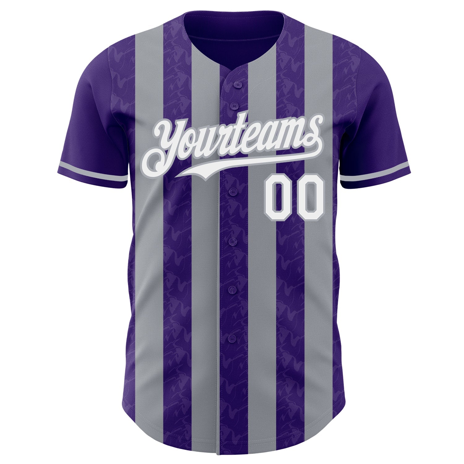 Custom Purple White-Gray Classic Vertical Stripe Fluid Liquid Texture Authentic Baseball Jersey view 2