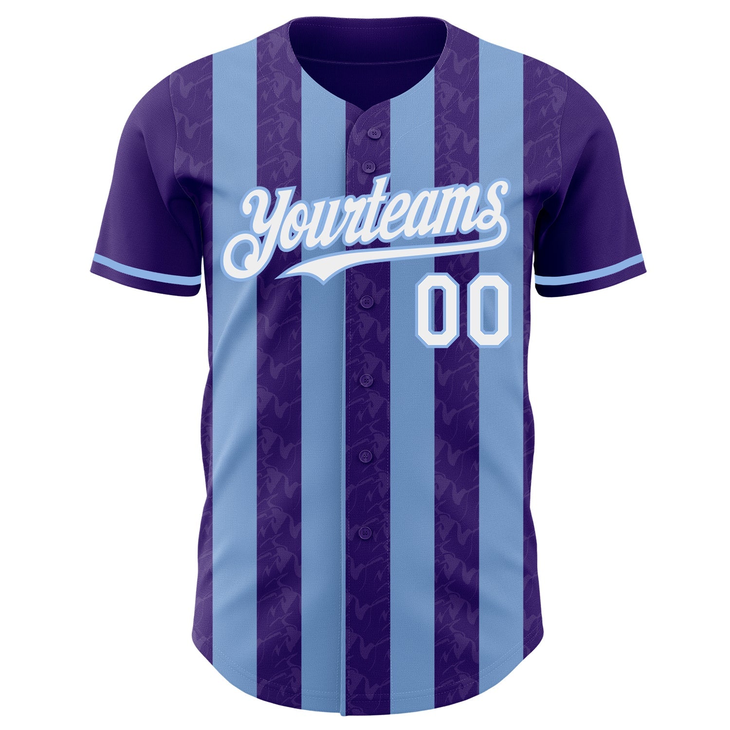 Custom Purple White-Light Blue Classic Vertical Stripe Fluid Liquid Texture Authentic Baseball Jersey view 2