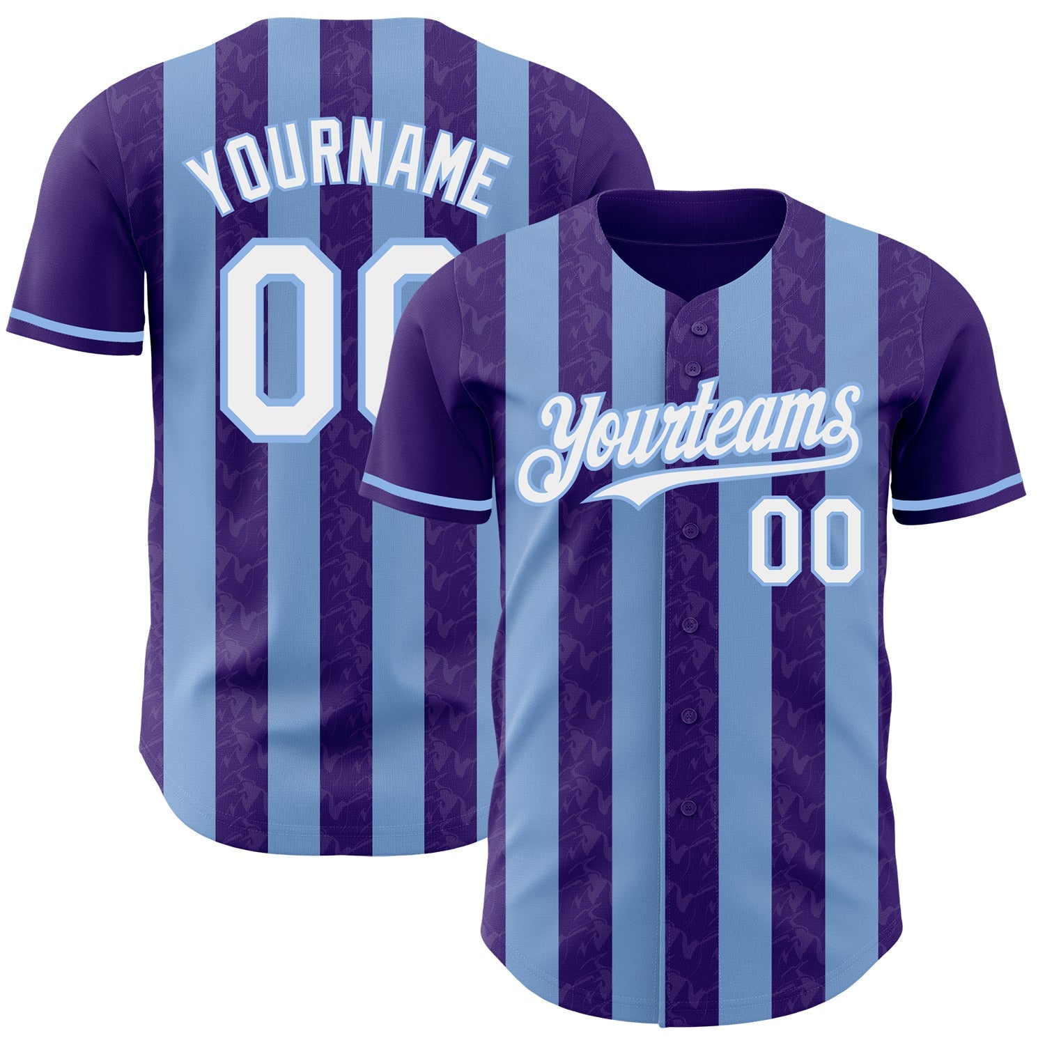 Custom Purple White-Light Blue Classic Vertical Stripe Fluid Liquid Texture Authentic Baseball Jersey - Main View