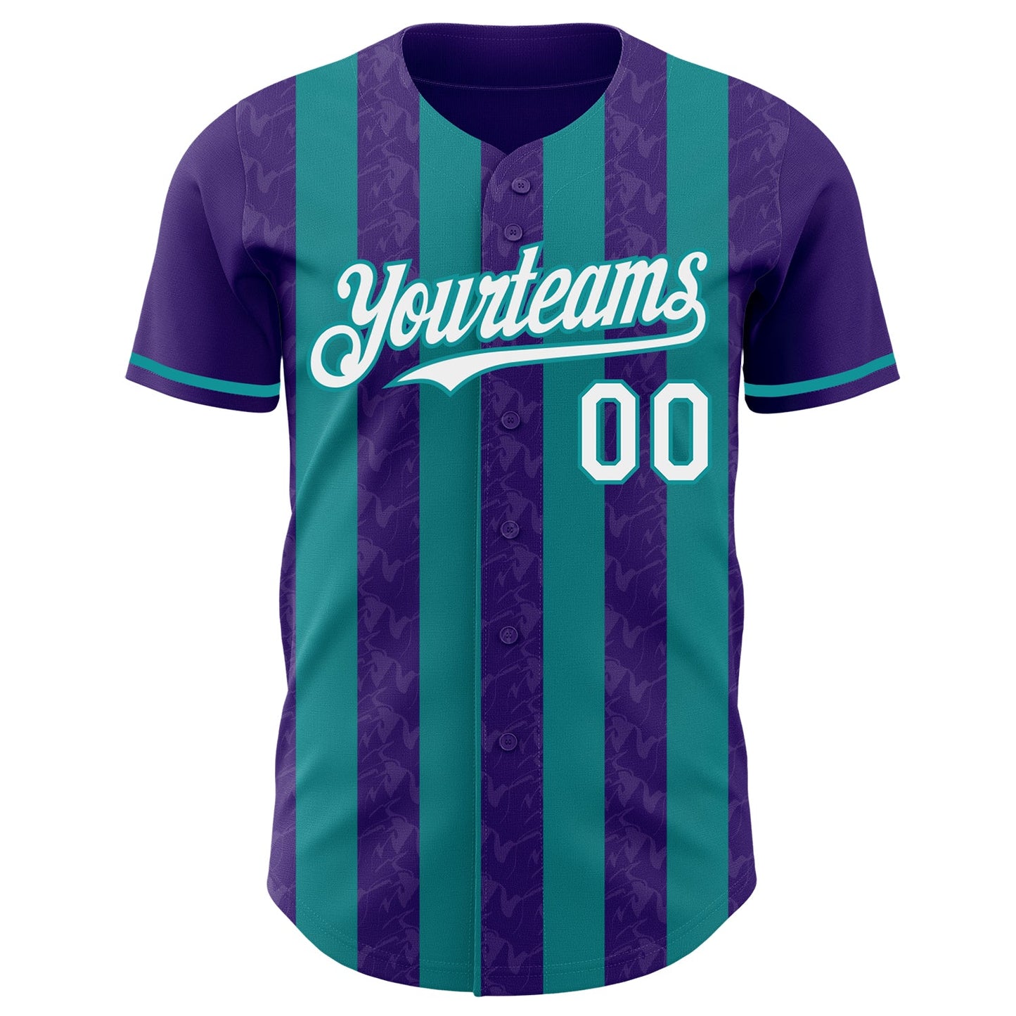 Custom Purple White-Teal Classic Vertical Stripe Fluid Liquid Texture Authentic Baseball Jersey view 2