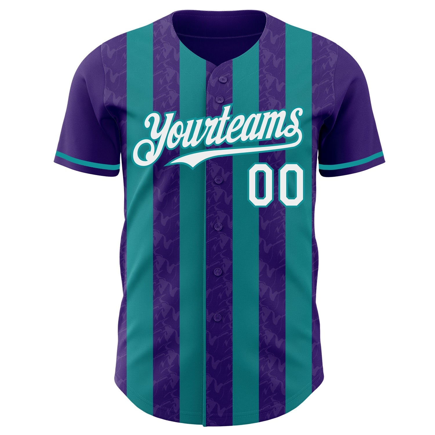 Custom Purple White-Teal Classic Vertical Stripe Fluid Liquid Texture Authentic Baseball Jersey view 2