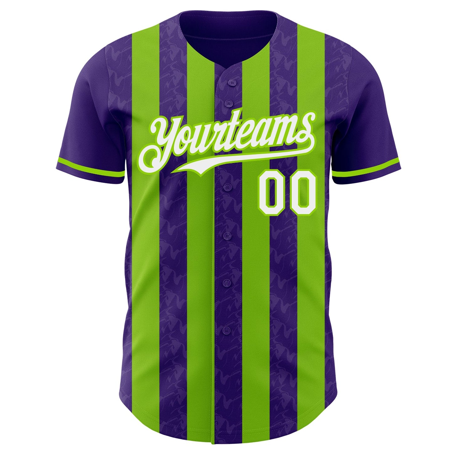 Custom Purple White-Neon Green Classic Vertical Stripe Fluid Liquid Texture Authentic Baseball Jersey view 2