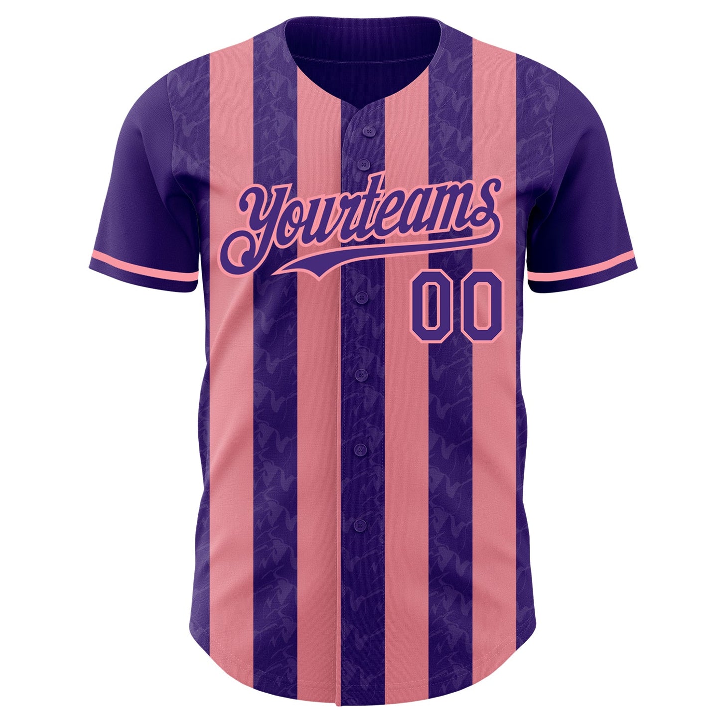 Custom Purple-Medium Pink Classic Vertical Stripe Fluid Liquid Texture Authentic Baseball Jersey view 2