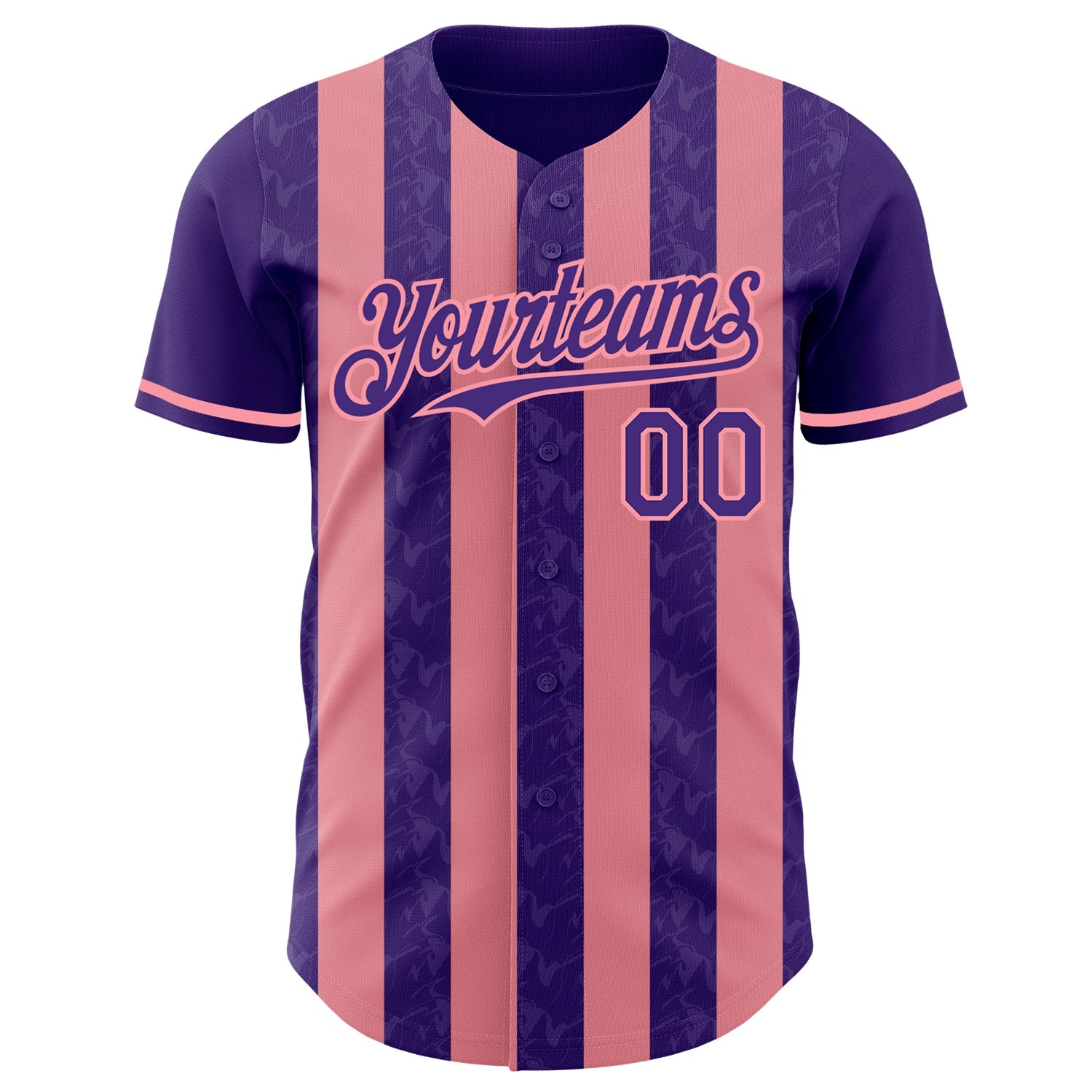 Custom Purple-Medium Pink Classic Vertical Stripe Fluid Liquid Texture Authentic Baseball Jersey view 2