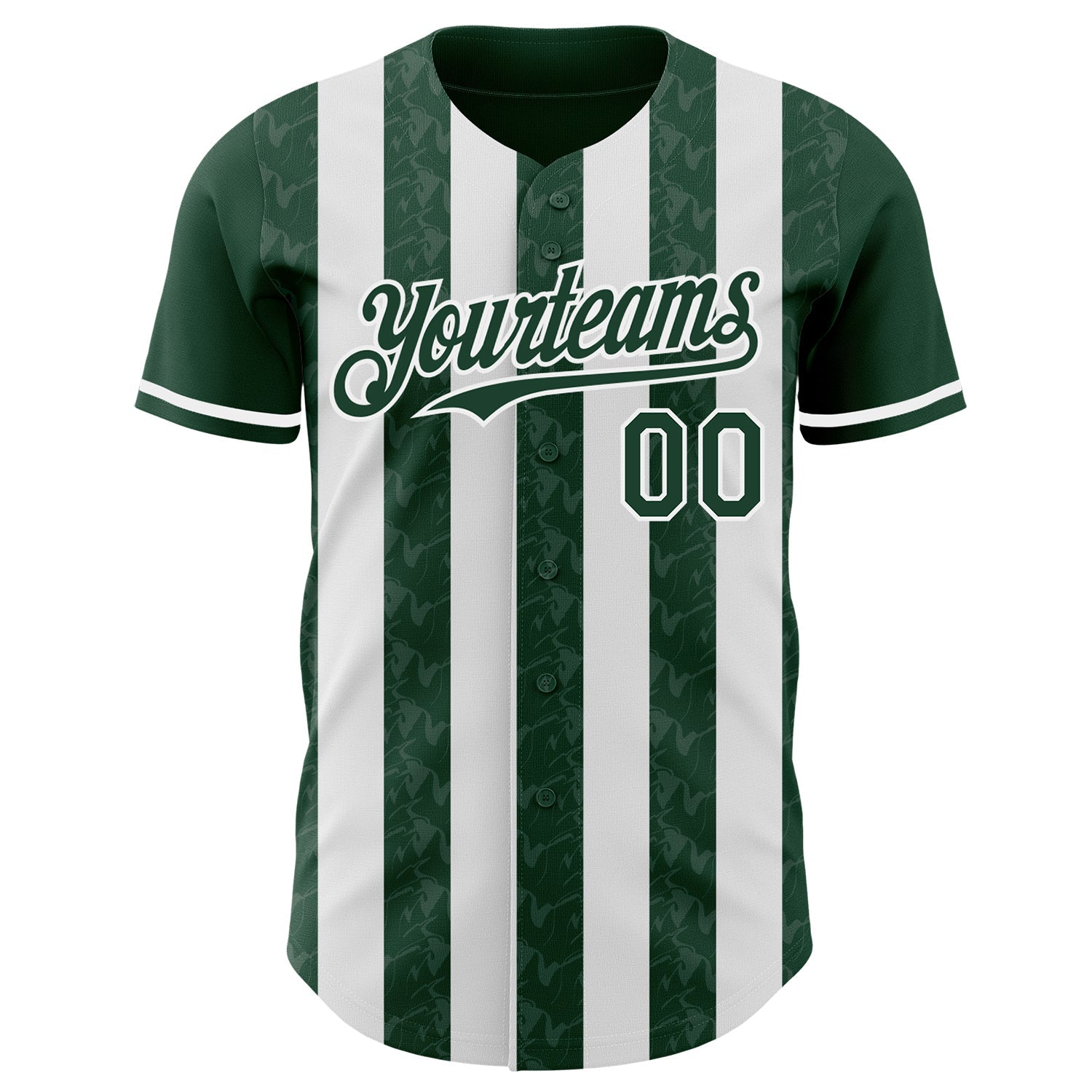 Custom Green-White Classic Vertical Stripe Fluid Liquid Texture Authentic Baseball Jersey view 2