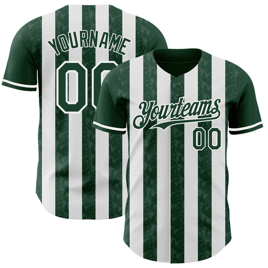 Custom Green-White Classic Vertical Stripe Fluid Liquid Texture Authentic Baseball Jersey - Main View