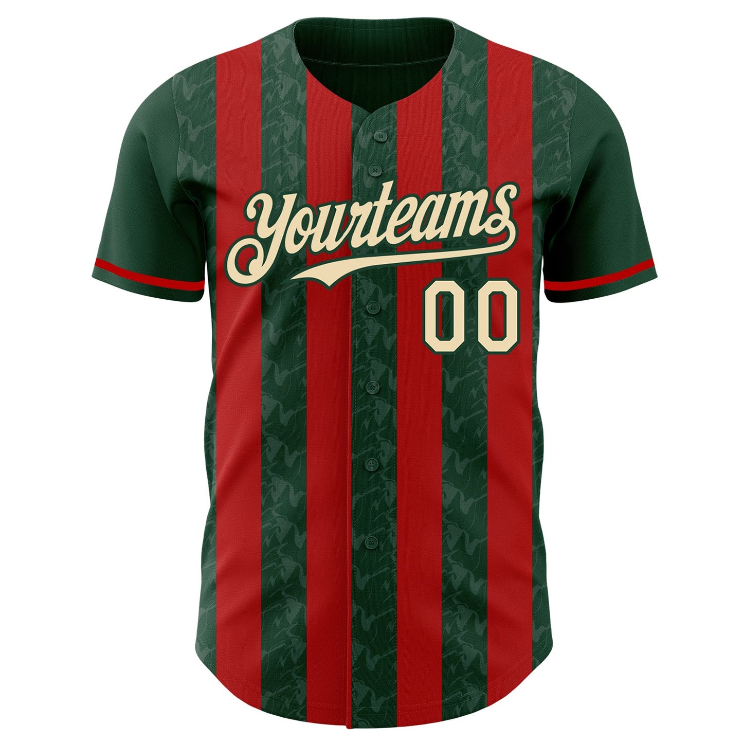 Custom Green Cream-Red Classic Vertical Stripe Fluid Liquid Texture Authentic Baseball Jersey view 2