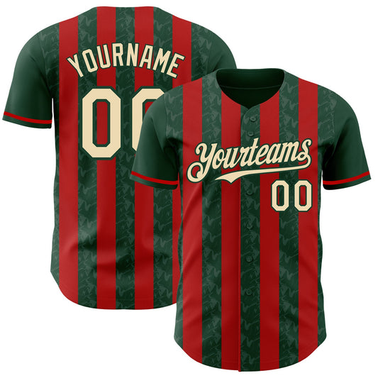 Custom Green Cream-Red Classic Vertical Stripe Fluid Liquid Texture Authentic Baseball Jersey - Main View