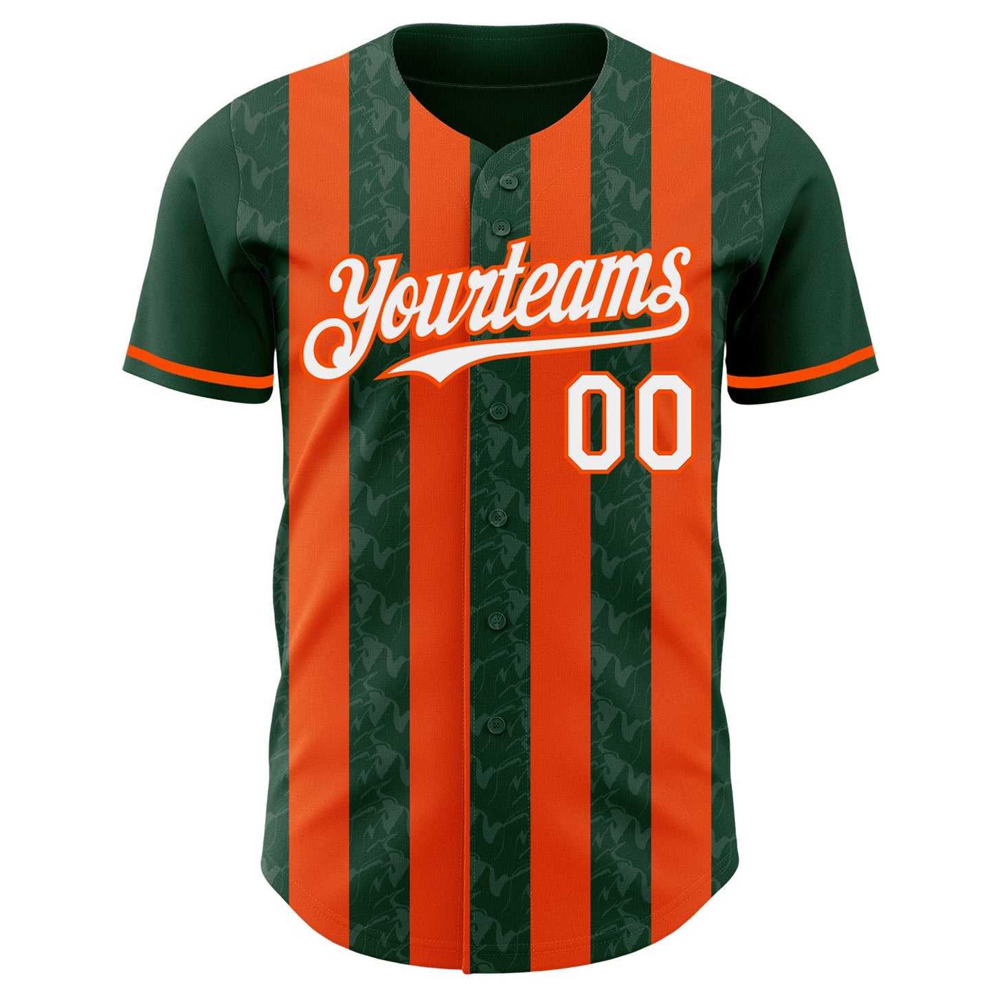 Custom Green White-Orange Classic Vertical Stripe Fluid Liquid Texture Authentic Baseball Jersey view 2