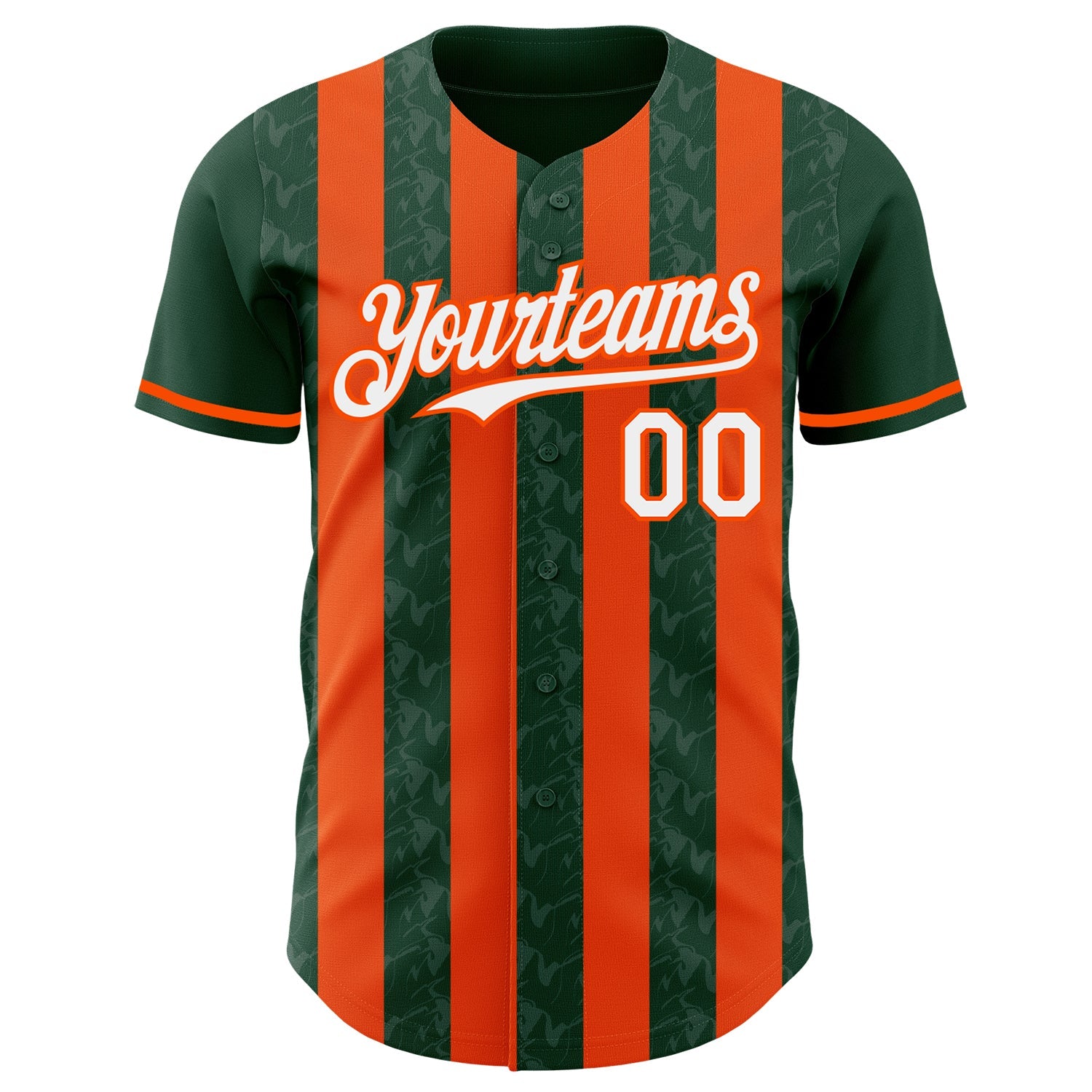 Custom Green White-Orange Classic Vertical Stripe Fluid Liquid Texture Authentic Baseball Jersey view 2