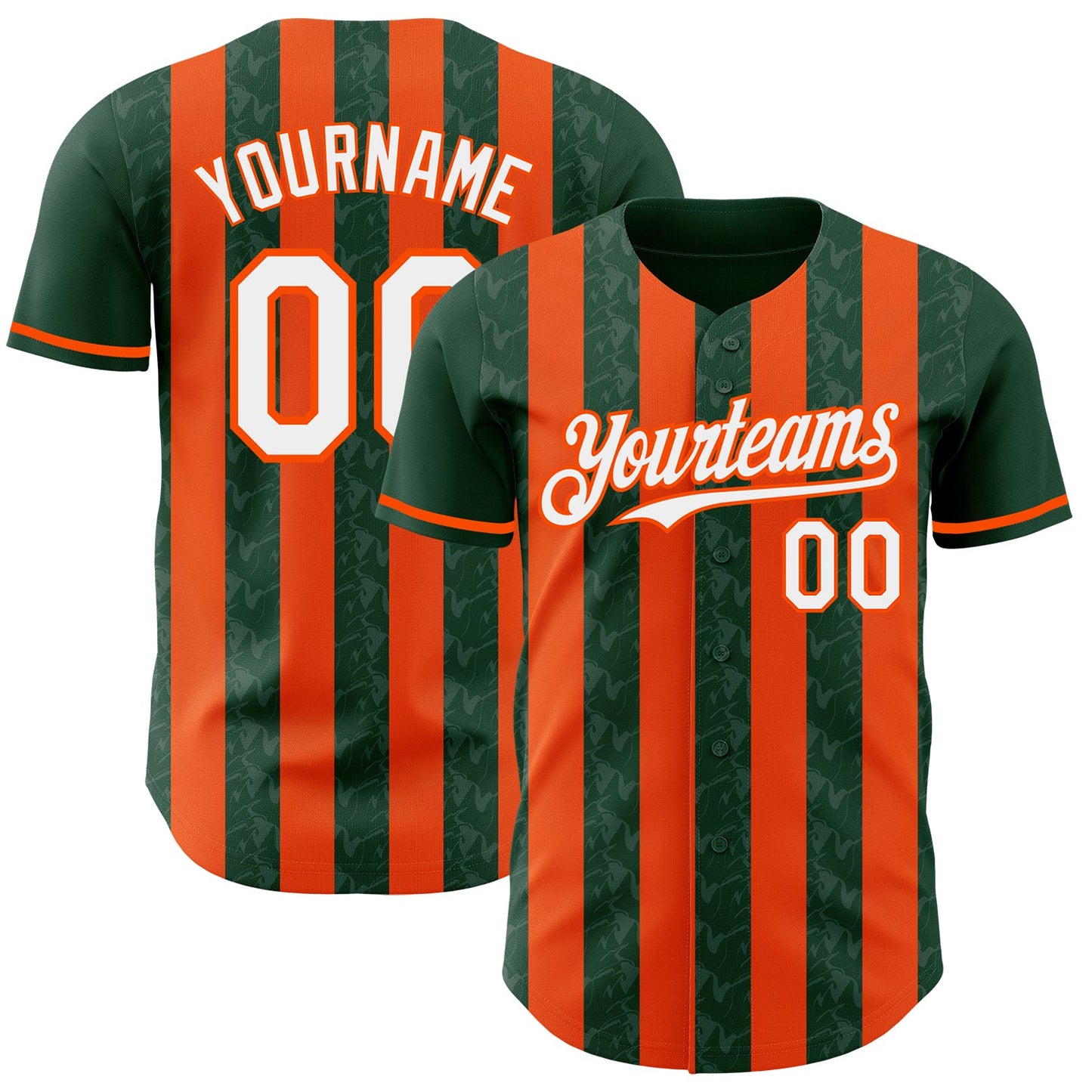 Custom Green White-Orange Classic Vertical Stripe Fluid Liquid Texture Authentic Baseball Jersey - Main View