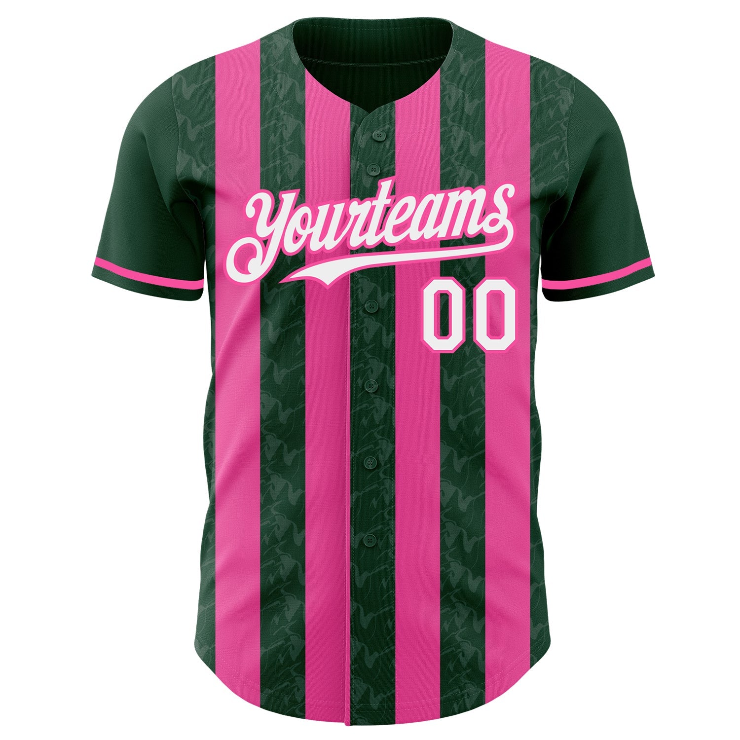 Custom Green White-Pink Classic Vertical Stripe Fluid Liquid Texture Authentic Baseball Jersey view 2