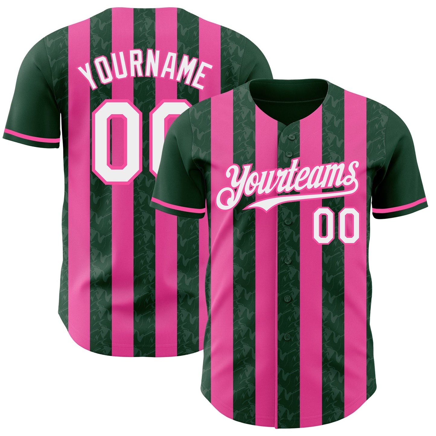 Custom Green White-Pink Classic Vertical Stripe Fluid Liquid Texture Authentic Baseball Jersey - Main View