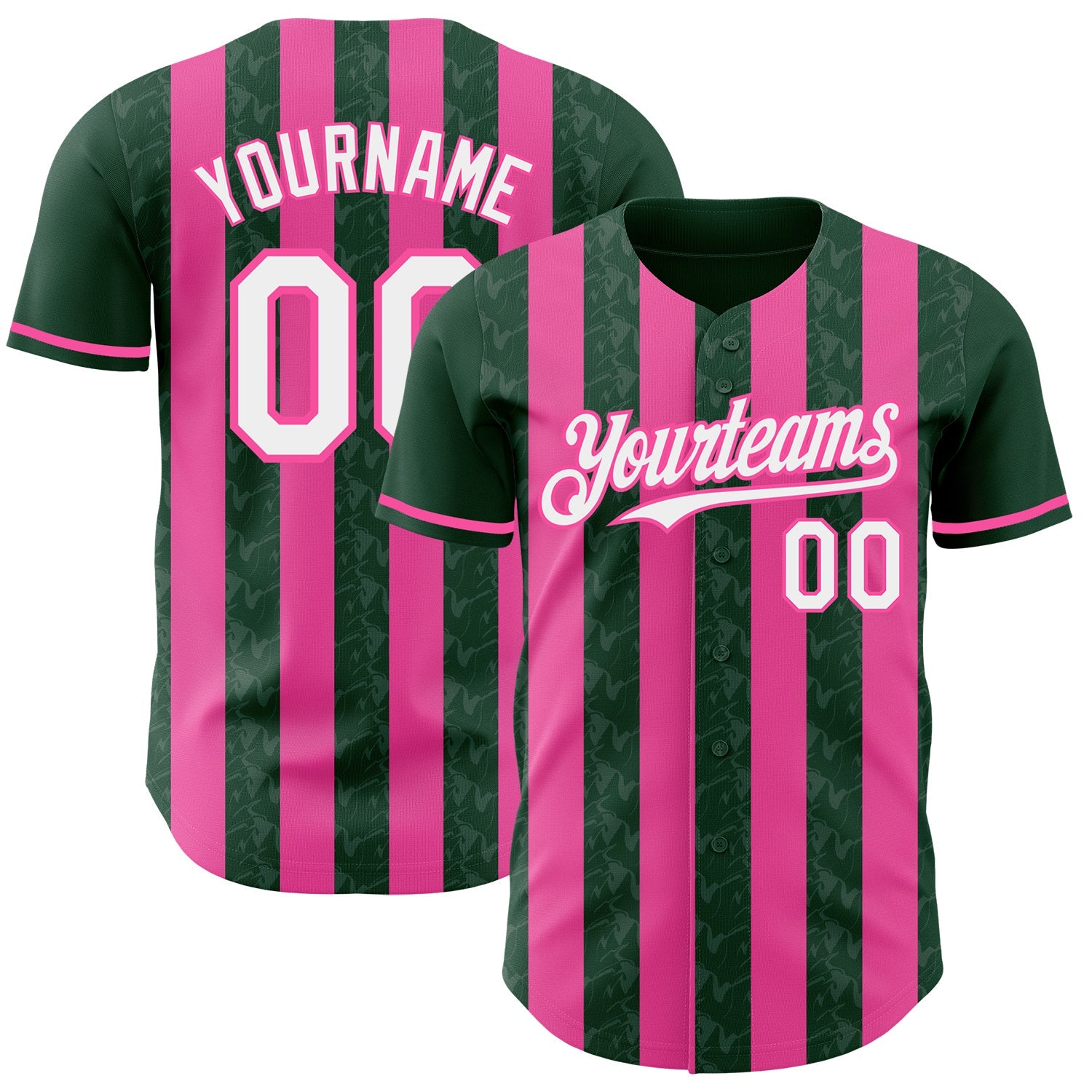 Custom Green White-Pink Classic Vertical Stripe Fluid Liquid Texture Authentic Baseball Jersey - Main View