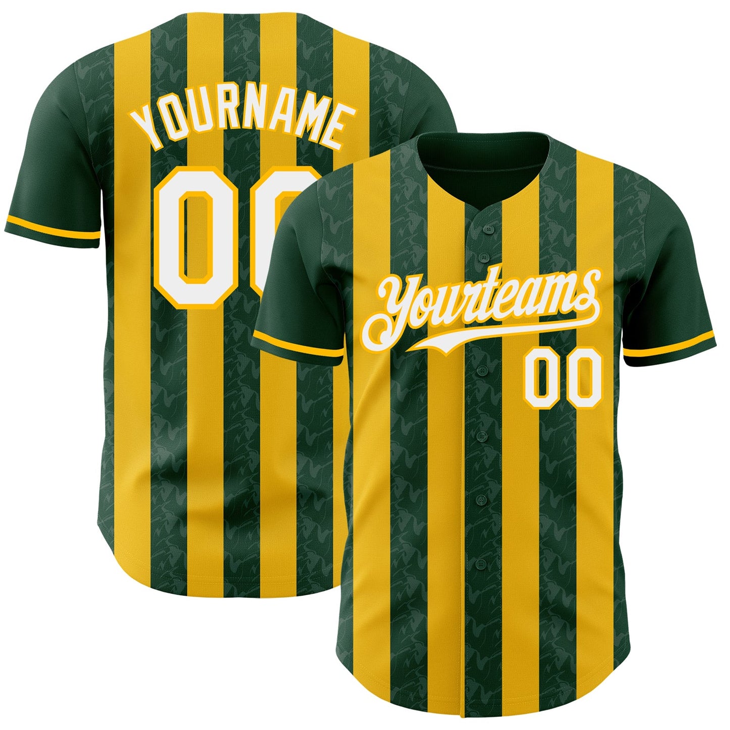 Custom Green White-Gold Classic Vertical Stripe Fluid Liquid Texture Authentic Baseball Jersey - Main View
