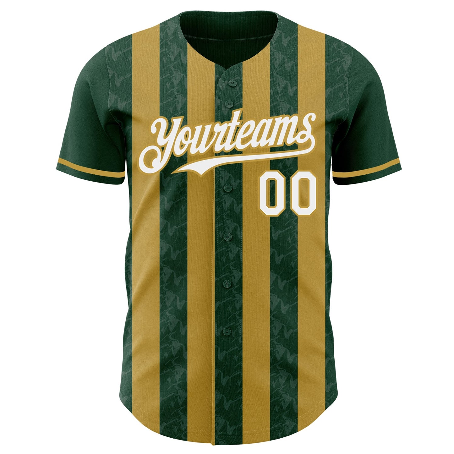 Custom Green White-Old Gold Classic Vertical Stripe Fluid Liquid Texture Authentic Baseball Jersey view 2