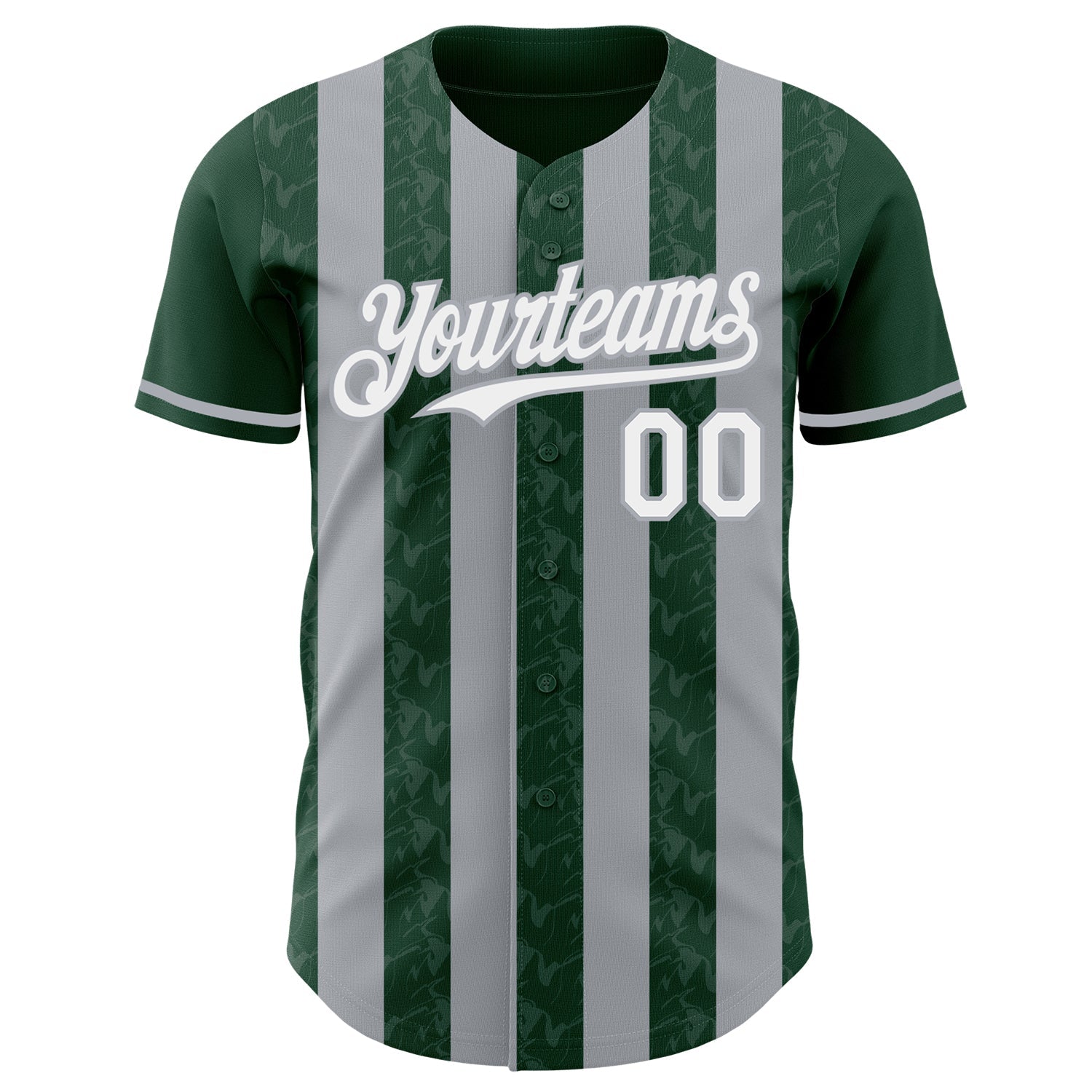 Custom Green White-Gray Classic Vertical Stripe Fluid Liquid Texture Authentic Baseball Jersey view 2