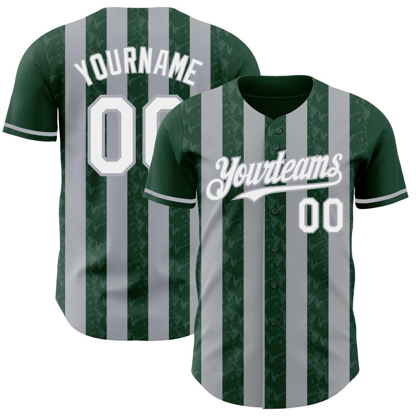 Custom Green White-Gray Classic Vertical Stripe Fluid Liquid Texture Authentic Baseball Jersey - Main View