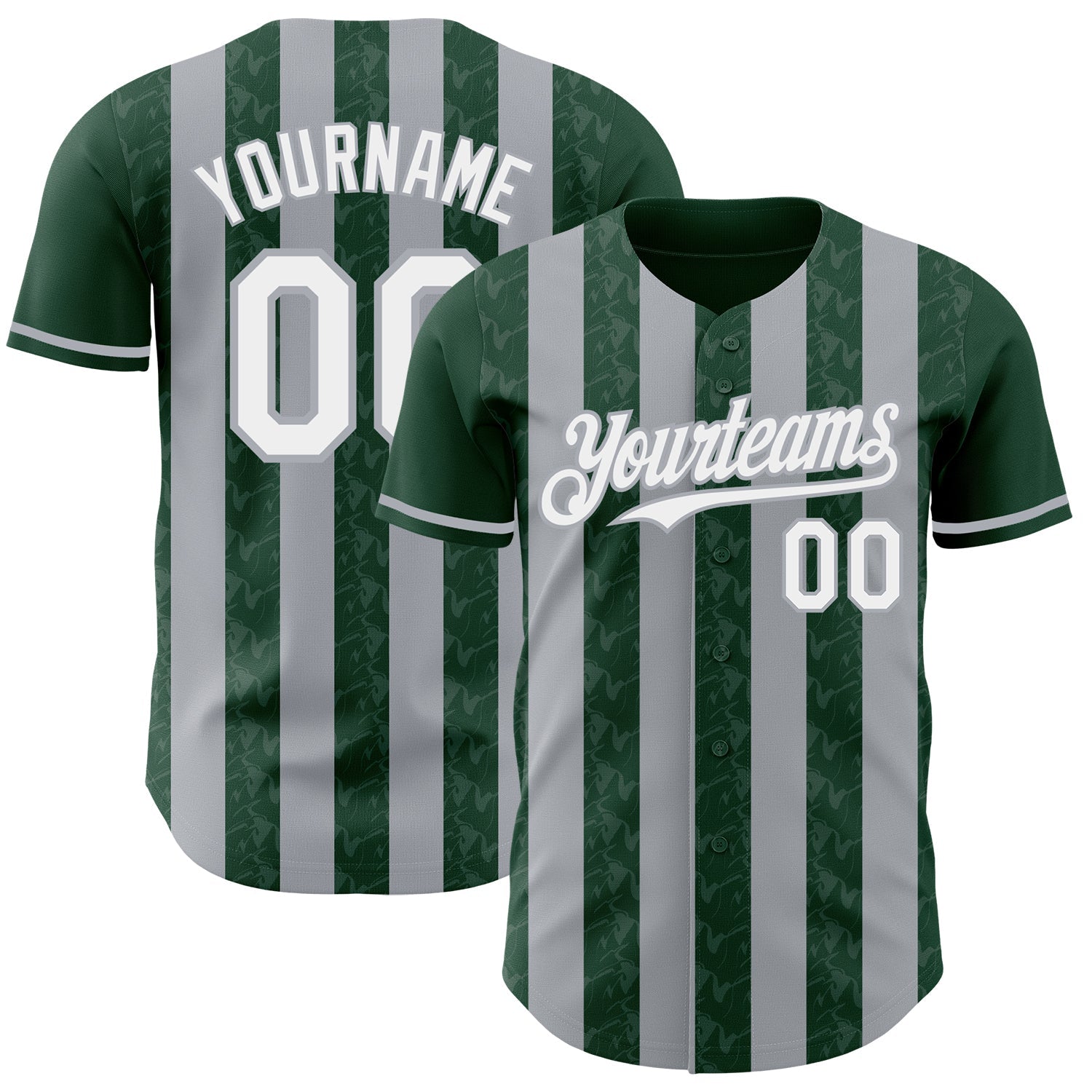Custom Green White-Gray Classic Vertical Stripe Fluid Liquid Texture Authentic Baseball Jersey - Main View