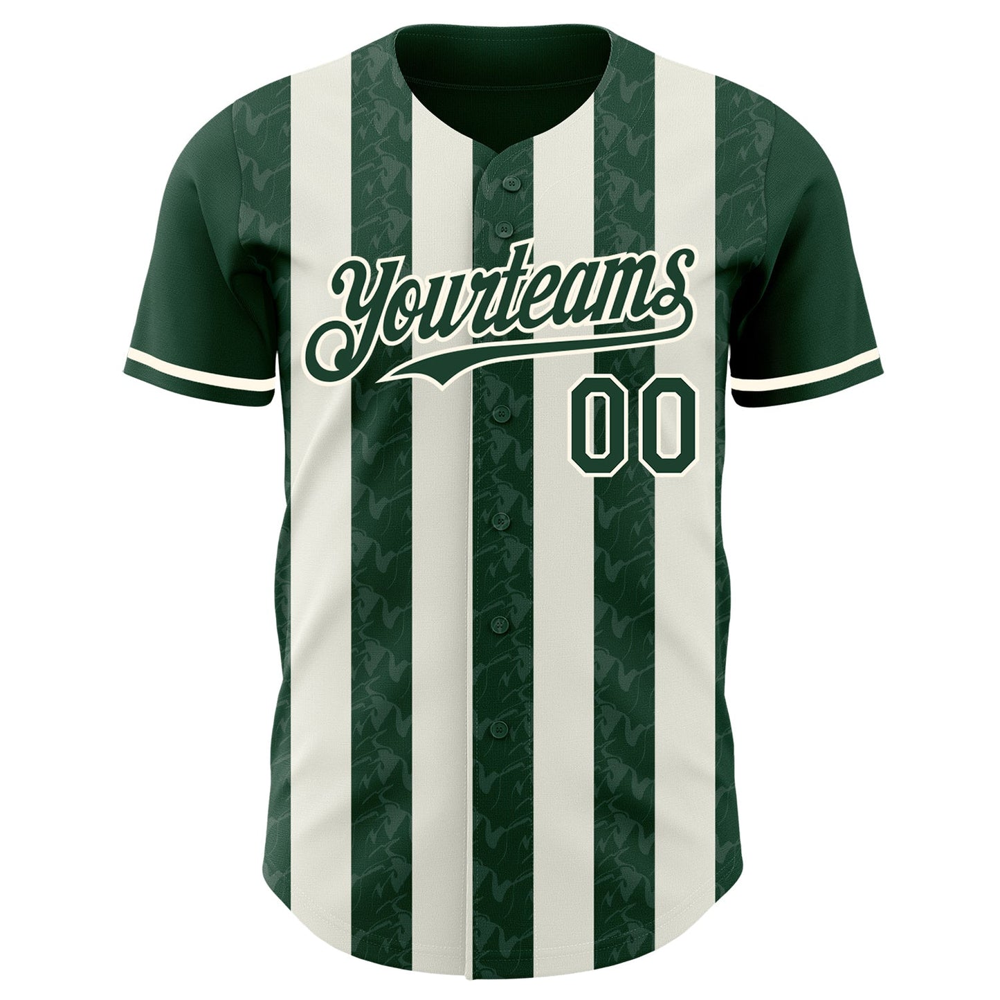 Custom Green Cream-Cream Classic Vertical Stripe Fluid Liquid Texture Authentic Baseball Jersey view 2