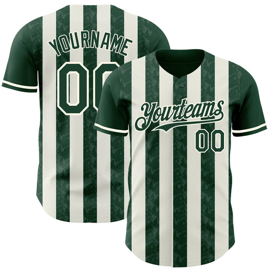 Custom Green Cream-Cream Classic Vertical Stripe Fluid Liquid Texture Authentic Baseball Jersey - Main View