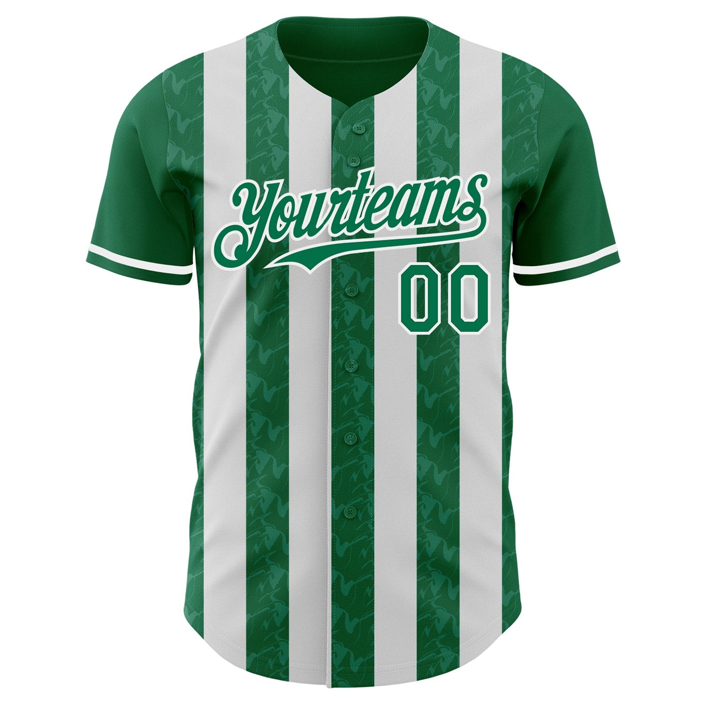 Custom Kelly Green-White Classic Vertical Stripe Fluid Liquid Texture Authentic Baseball Jersey view 2