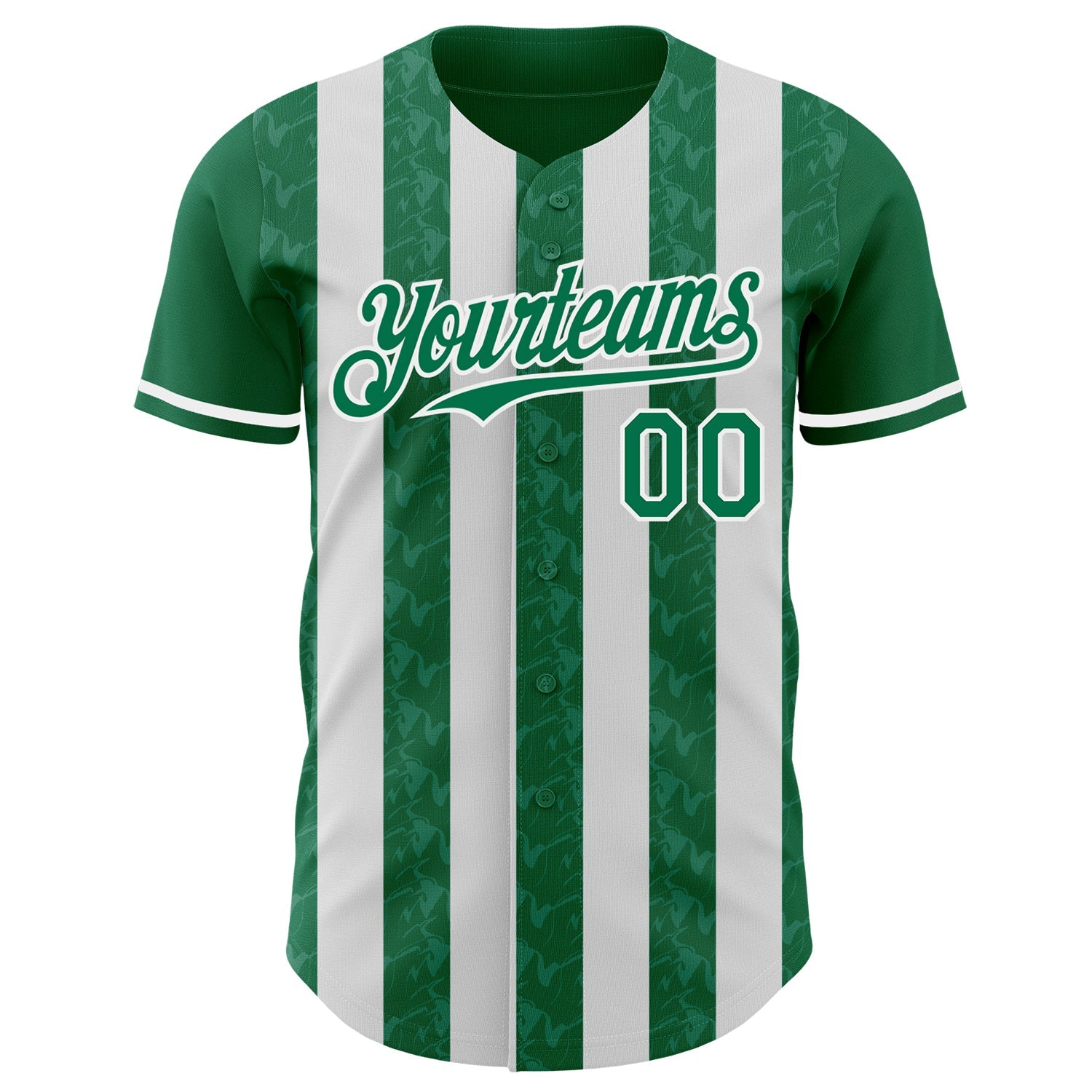 Custom Kelly Green-White Classic Vertical Stripe Fluid Liquid Texture Authentic Baseball Jersey view 2