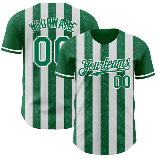 Custom Kelly Green-White Classic Vertical Stripe Fluid Liquid Texture Authentic Baseball Jersey - Main View