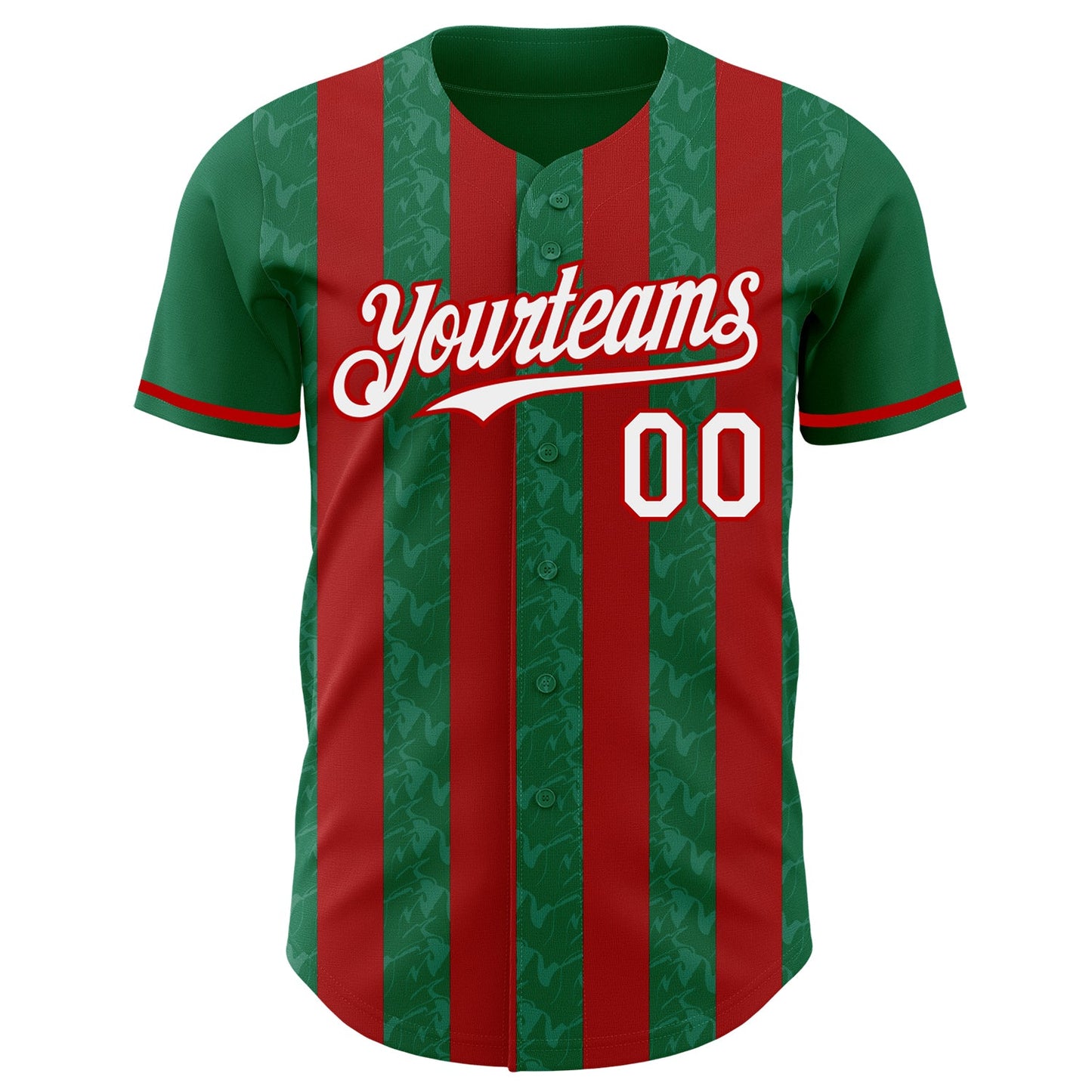 Custom Kelly Green White-Red Classic Vertical Stripe Fluid Liquid Texture Authentic Baseball Jersey view 2