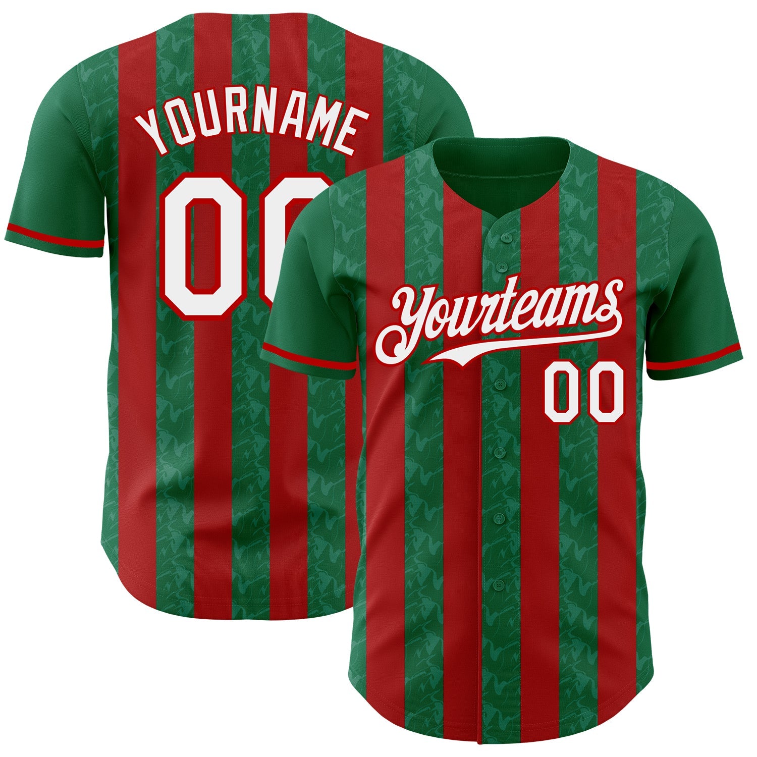 Custom Kelly Green White-Red Classic Vertical Stripe Fluid Liquid Texture Authentic Baseball Jersey - Main View