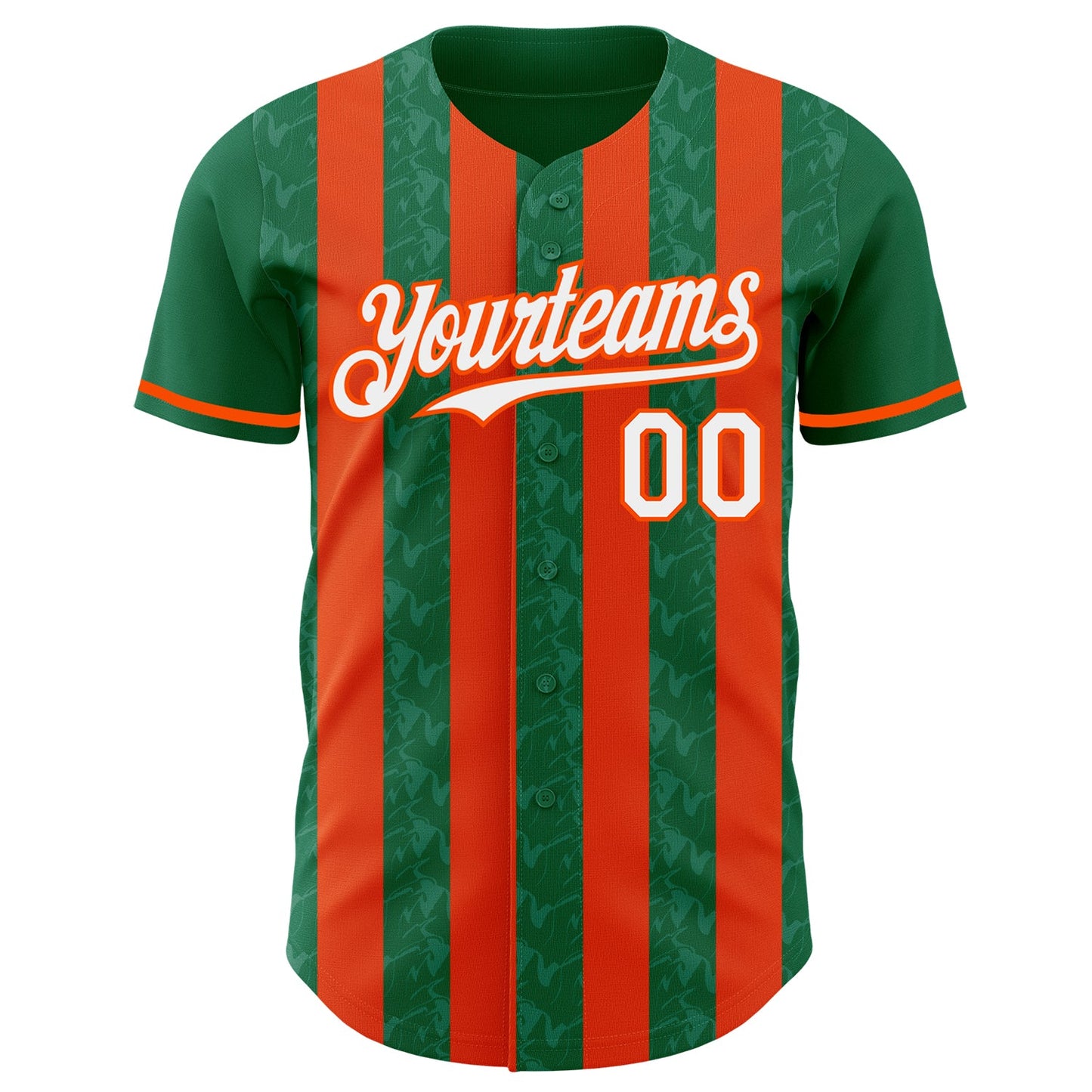 Custom Kelly Green White-Orange Classic Vertical Stripe Fluid Liquid Texture Authentic Baseball Jersey view 2