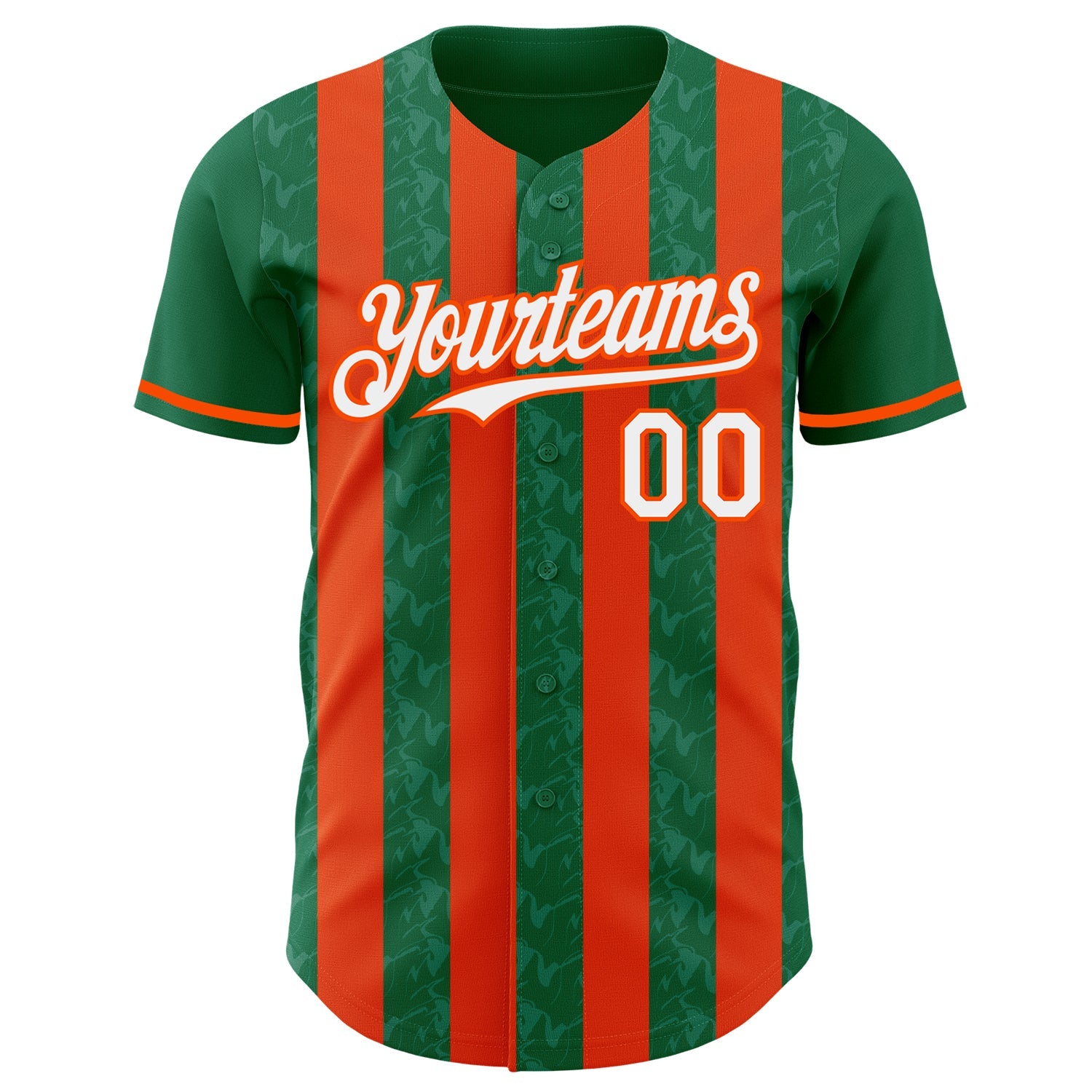 Custom Kelly Green White-Orange Classic Vertical Stripe Fluid Liquid Texture Authentic Baseball Jersey view 2