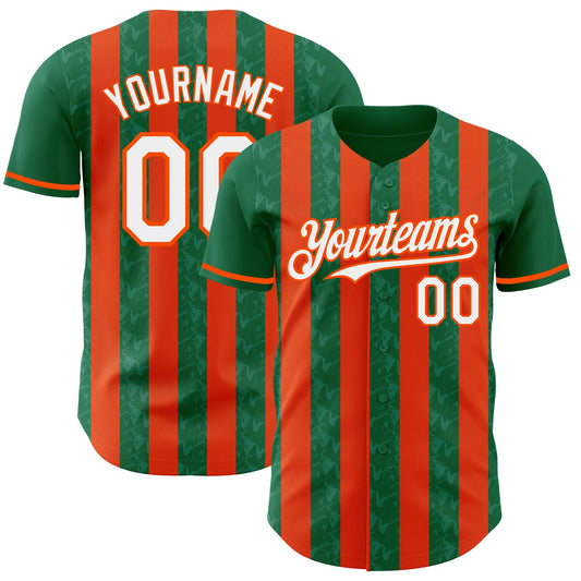 Custom Kelly Green White-Orange Classic Vertical Stripe Fluid Liquid Texture Authentic Baseball Jersey - Main View
