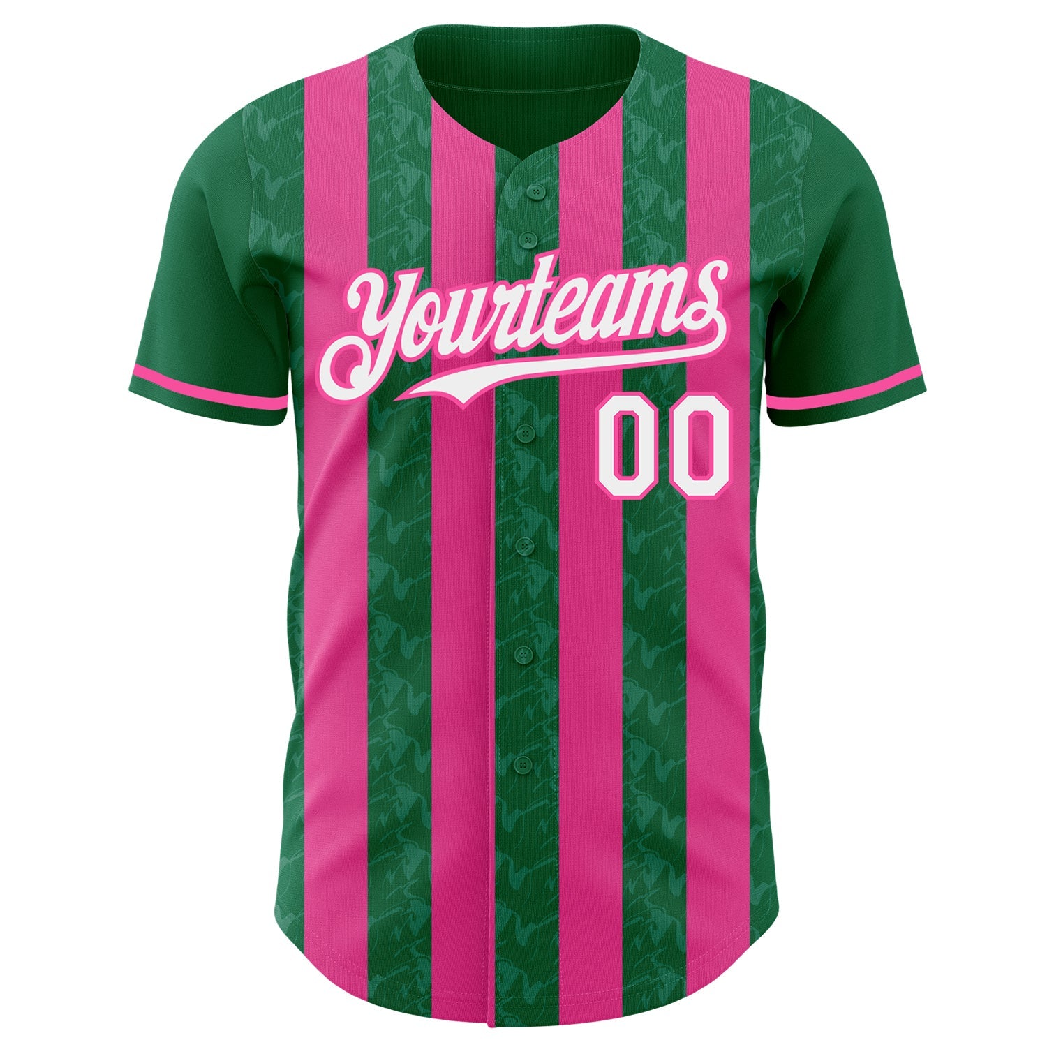 Custom Kelly Green White-Pink Classic Vertical Stripe Fluid Liquid Texture Authentic Baseball Jersey view 2