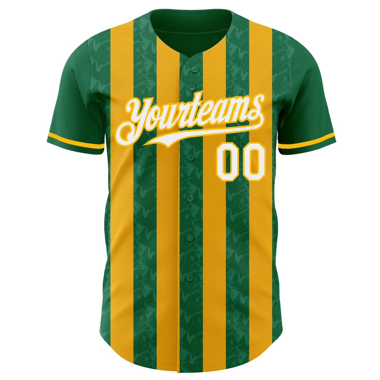 Custom Kelly Green White-Gold Classic Vertical Stripe Fluid Liquid Texture Authentic Baseball Jersey view 2