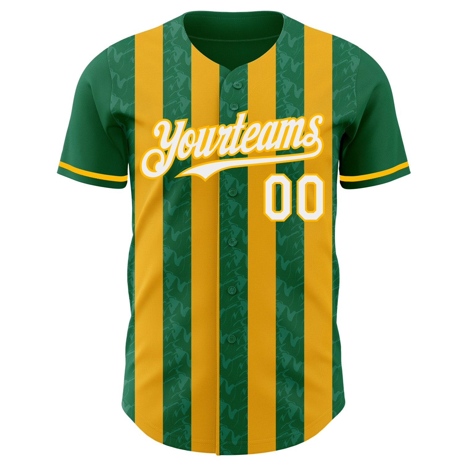 Custom Kelly Green White-Gold Classic Vertical Stripe Fluid Liquid Texture Authentic Baseball Jersey view 2
