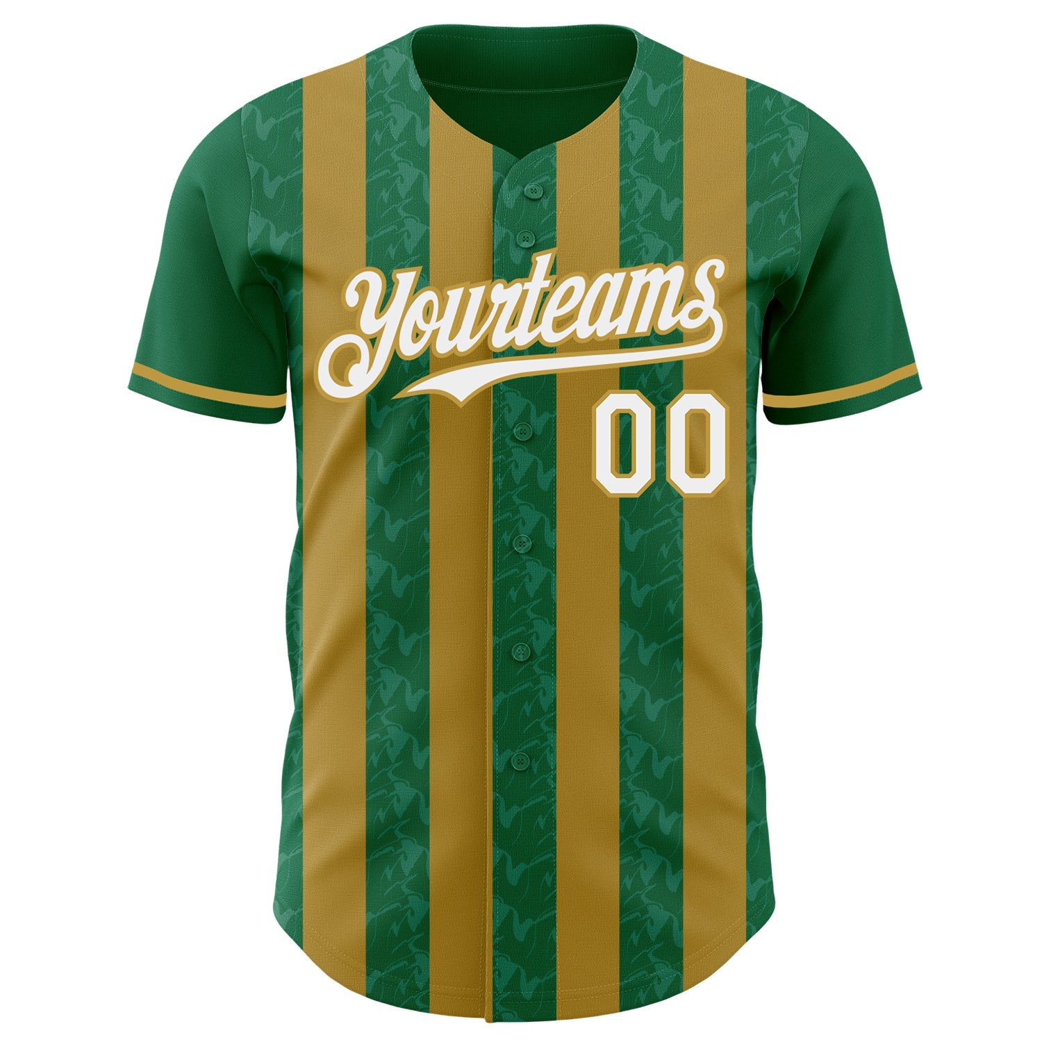 Custom Kelly Green White-Old Gold Classic Vertical Stripe Fluid Liquid Texture Authentic Baseball Jersey view 2