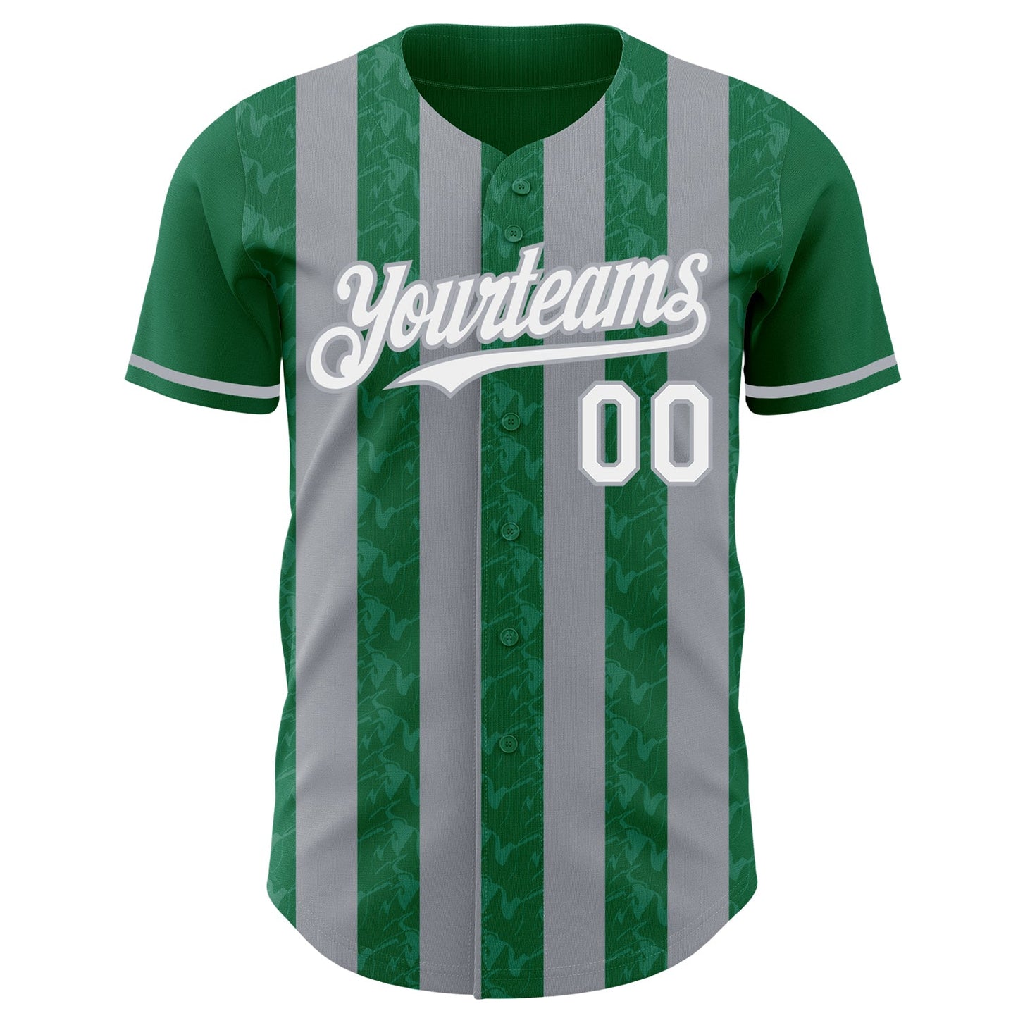 Custom Kelly Green White-Gray Classic Vertical Stripe Fluid Liquid Texture Authentic Baseball Jersey view 2