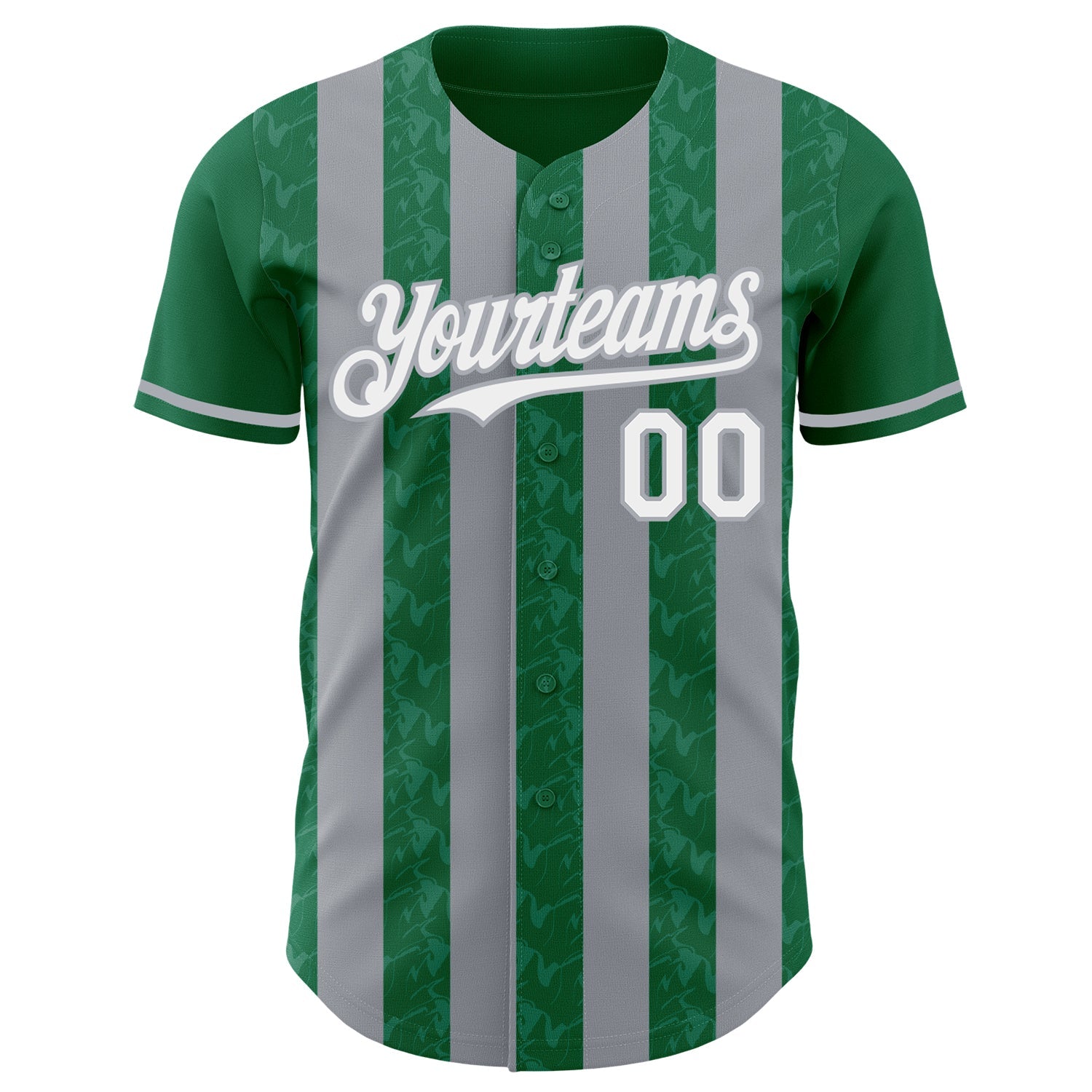 Custom Kelly Green White-Gray Classic Vertical Stripe Fluid Liquid Texture Authentic Baseball Jersey view 2