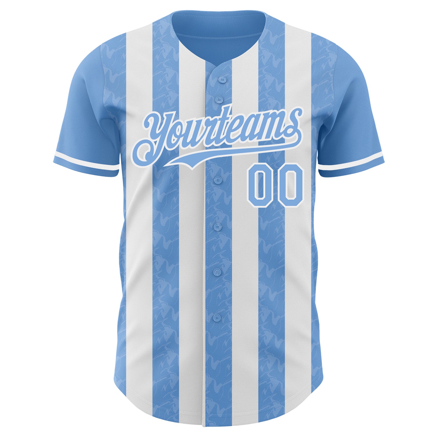 Custom Light Blue-White Classic Vertical Stripe Fluid Liquid Texture Authentic Baseball Jersey view 2