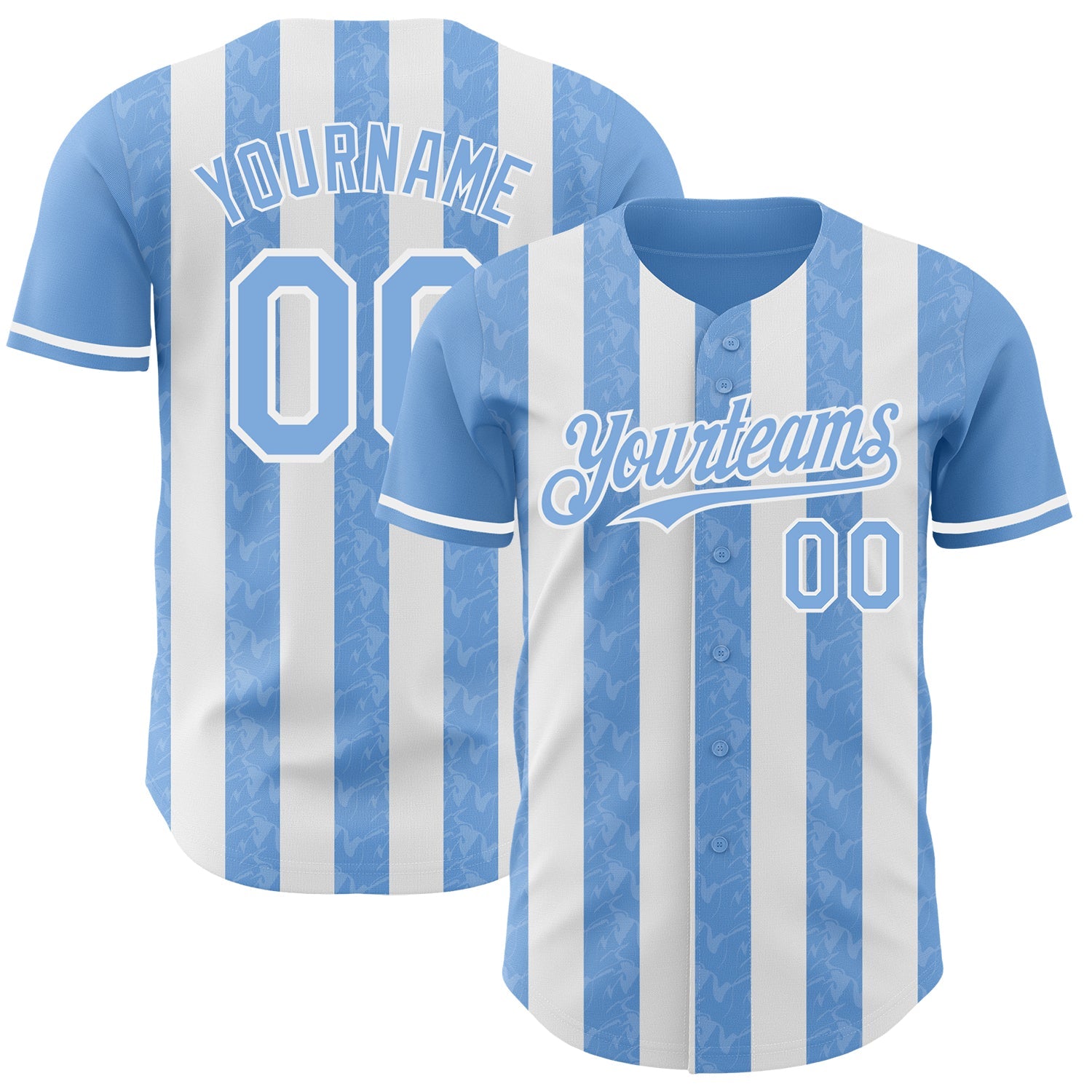 Custom Light Blue-White Classic Vertical Stripe Fluid Liquid Texture Authentic Baseball Jersey - Main View