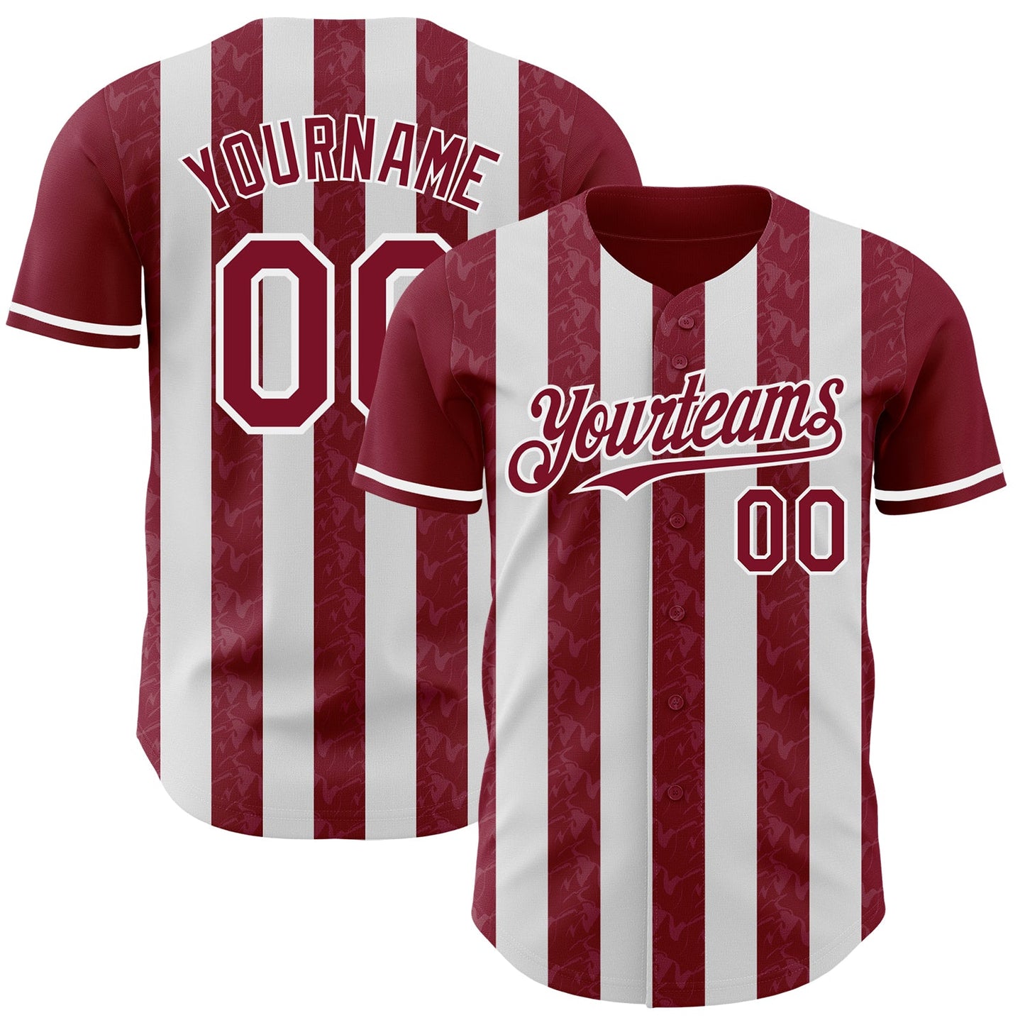 Custom Crimson-White Classic Vertical Stripe Fluid Liquid Texture Authentic Baseball Jersey - Main View