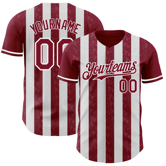 Custom Crimson-White Classic Vertical Stripe Fluid Liquid Texture Authentic Baseball Jersey - Main View